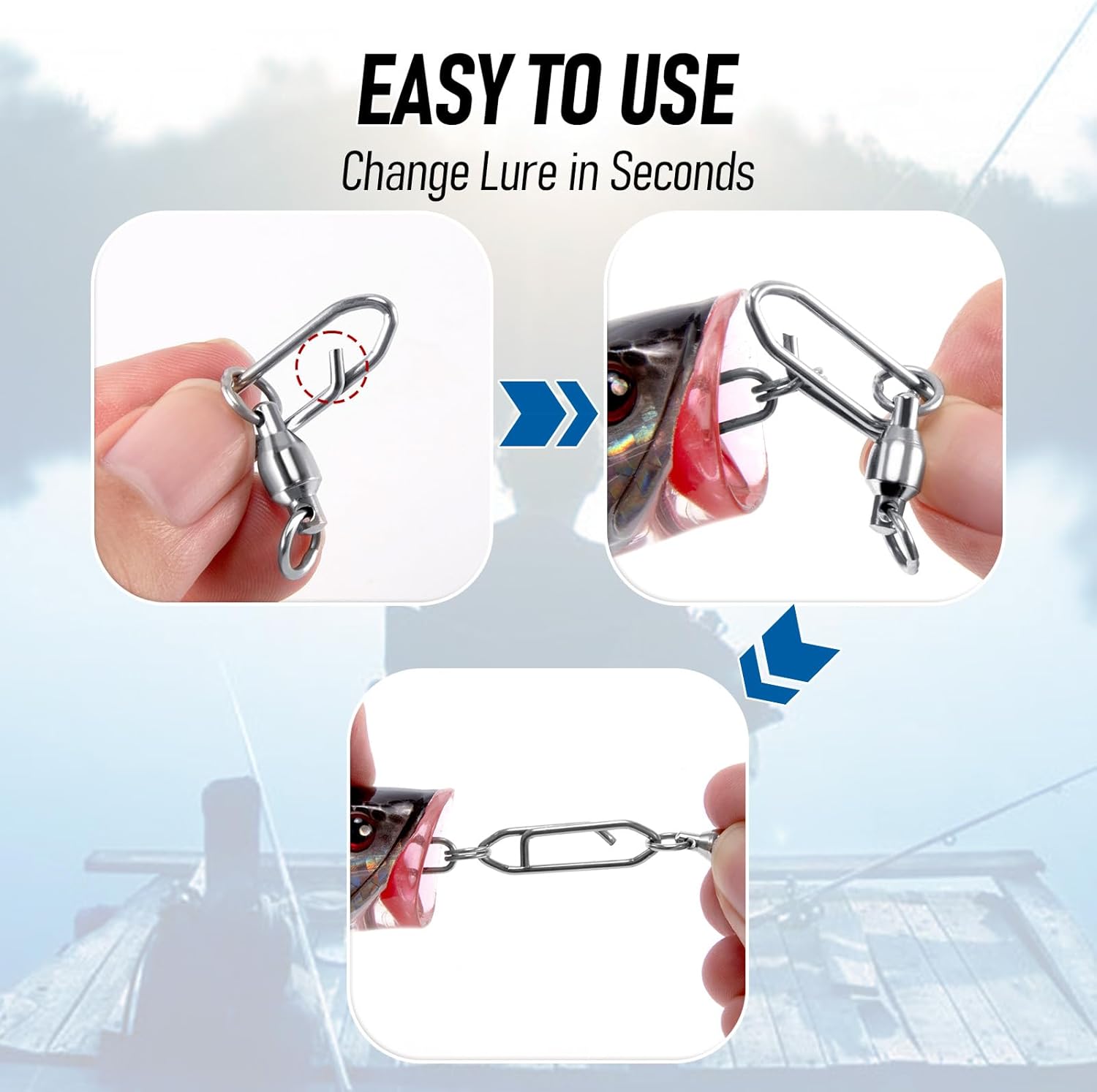 30-Pack Fishing Speed Clips Quick Change Snap Swivels, Ball Bearing Swivel Power Clips Fishing Snap Swivels Freshwater Saltwater Crankbait Popper Lures Quick Snaps Connectors Tackle - Image 5