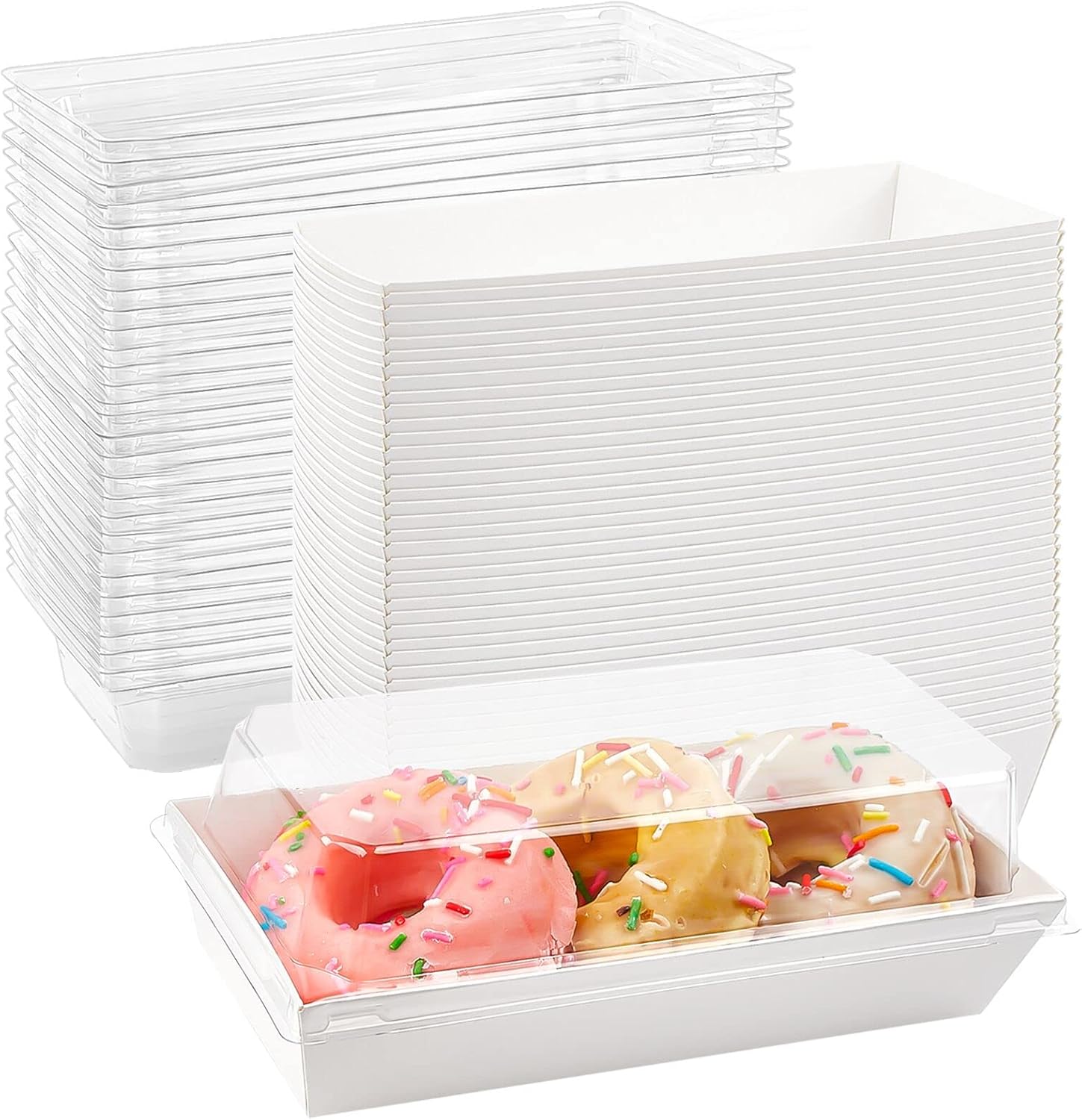 Charcuterie Boxes with Clear Lids, 50 Pack White Bakery Boxes, Cookie Boxes, Small Treat Boxes for Pastry, Sandwich, Cupcakes, Strawberries, Dessert To Go Containers - Image 1