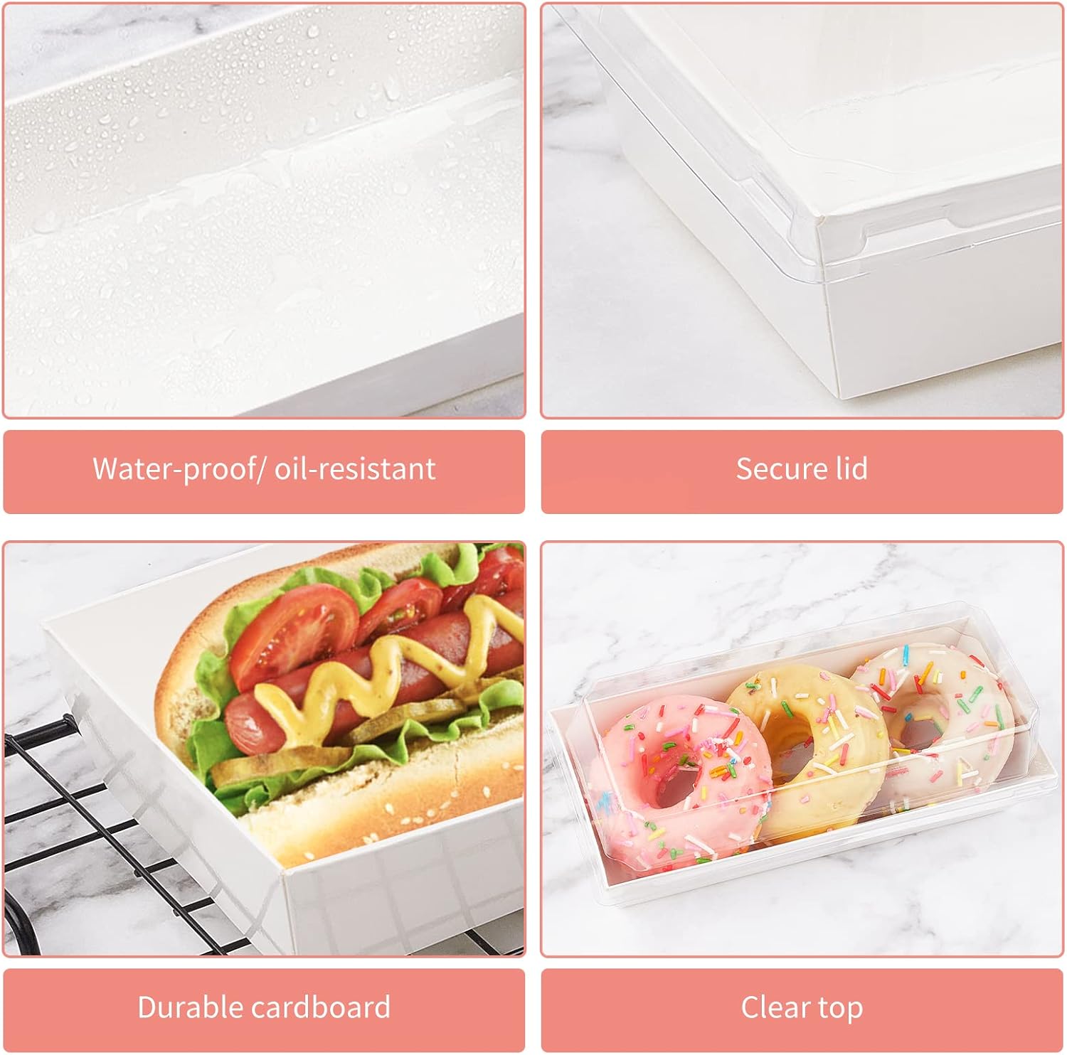 Charcuterie Boxes with Clear Lids, 50 Pack White Bakery Boxes, Cookie Boxes, Small Treat Boxes for Pastry, Sandwich, Cupcakes, Strawberries, Dessert To Go Containers - Image 4