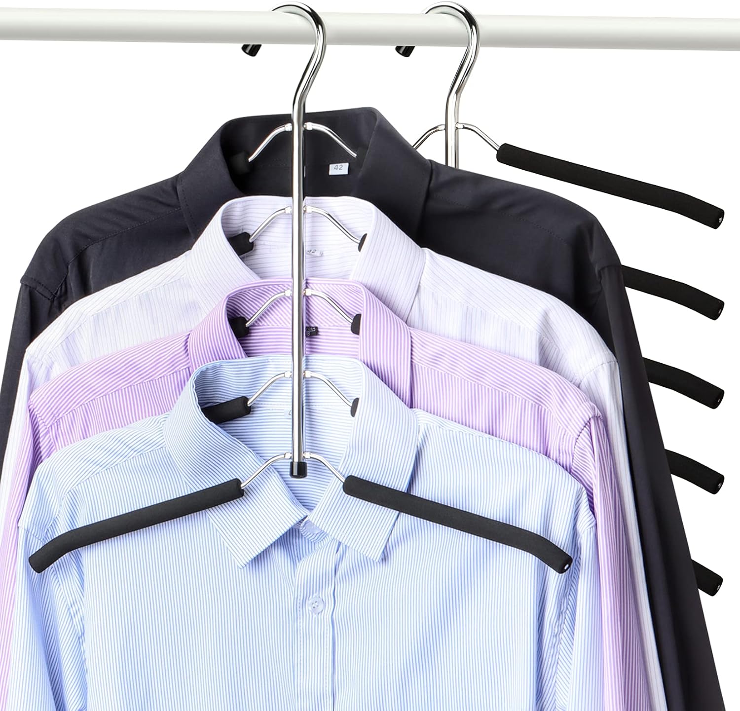 Hangers Space Saving Clothes Hanger 2 Packs Swing Arm Non Slip Padded Coat Hanger 5 Layers Heavy Duty Stainless Steel Sweater Shirt Hanger Closet Storage Organizer - Image 1