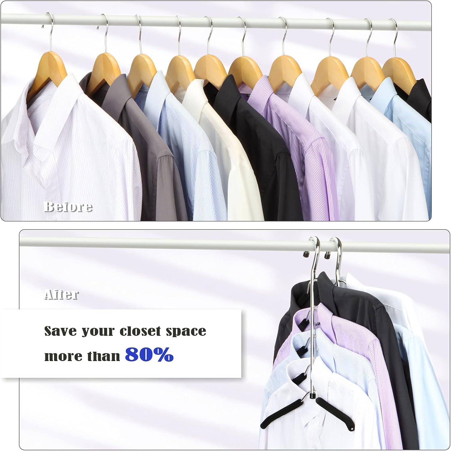 Hangers Space Saving Clothes Hanger 2 Packs Swing Arm Non Slip Padded Coat Hanger 5 Layers Heavy Duty Stainless Steel Sweater Shirt Hanger Closet Storage Organizer - Image 3