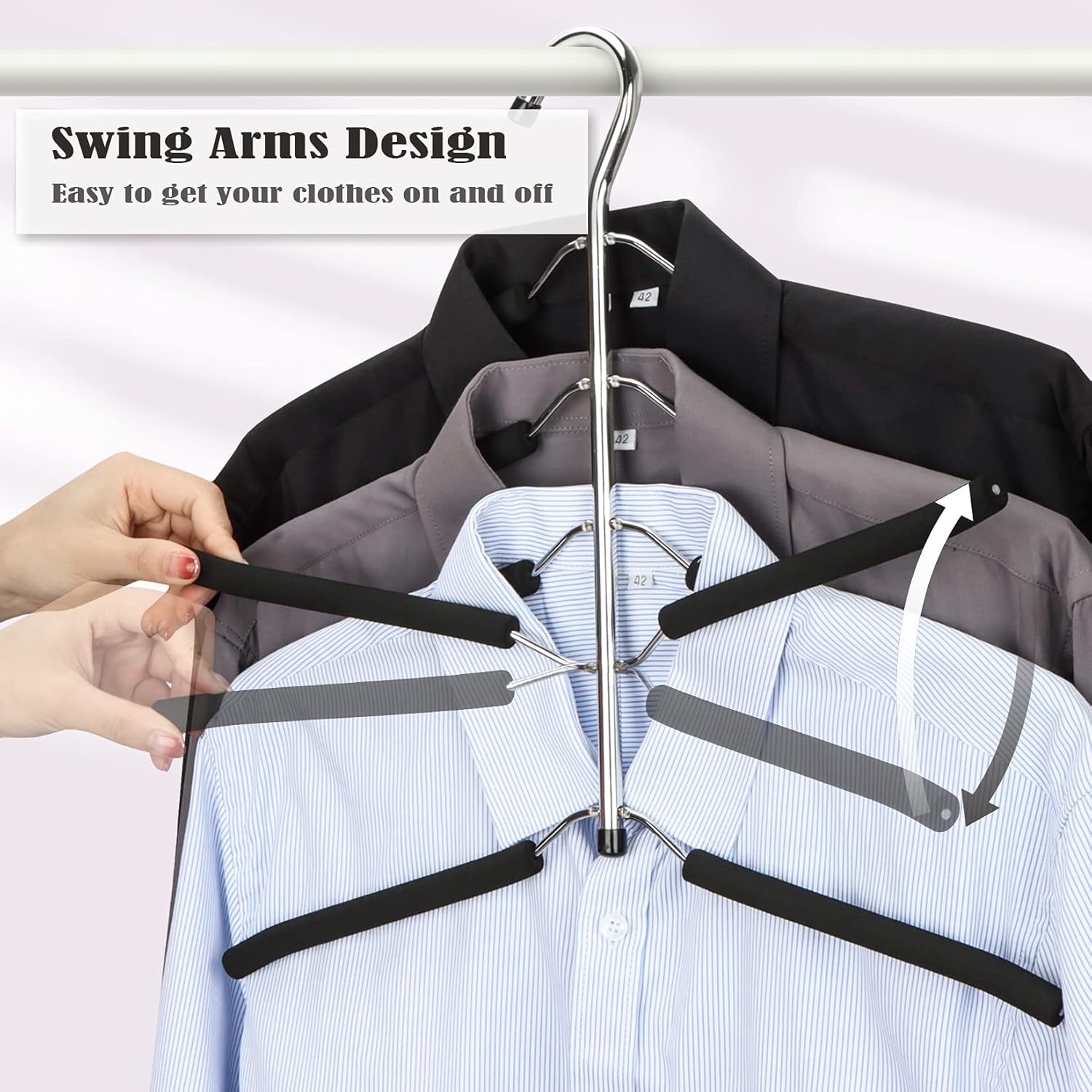 Hangers Space Saving Clothes Hanger 2 Packs Swing Arm Non Slip Padded Coat Hanger 5 Layers Heavy Duty Stainless Steel Sweater Shirt Hanger Closet Storage Organizer - Image 4