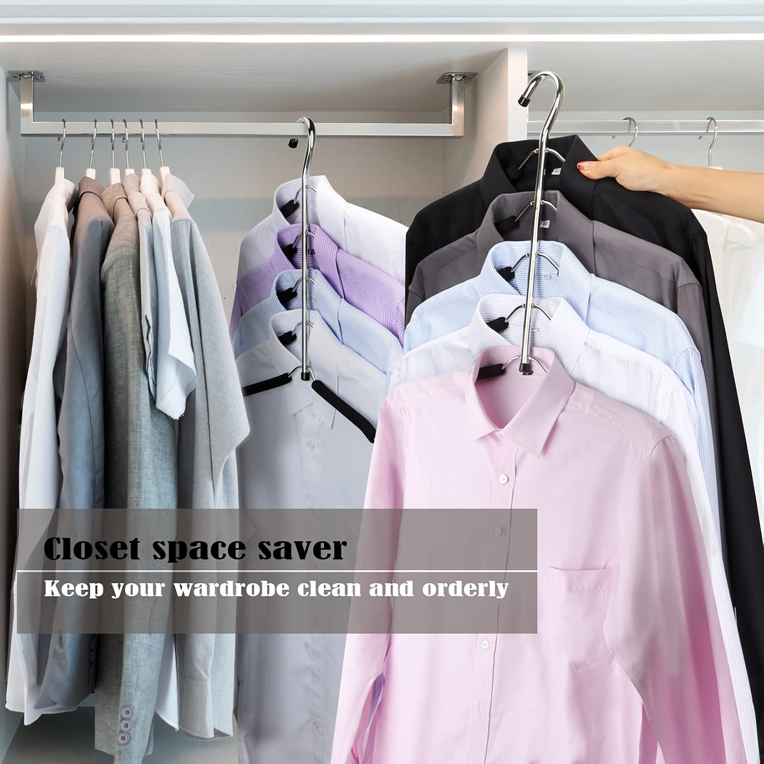 Hangers Space Saving Clothes Hanger 2 Packs Swing Arm Non Slip Padded Coat Hanger 5 Layers Heavy Duty Stainless Steel Sweater Shirt Hanger Closet Storage Organizer - Image 5