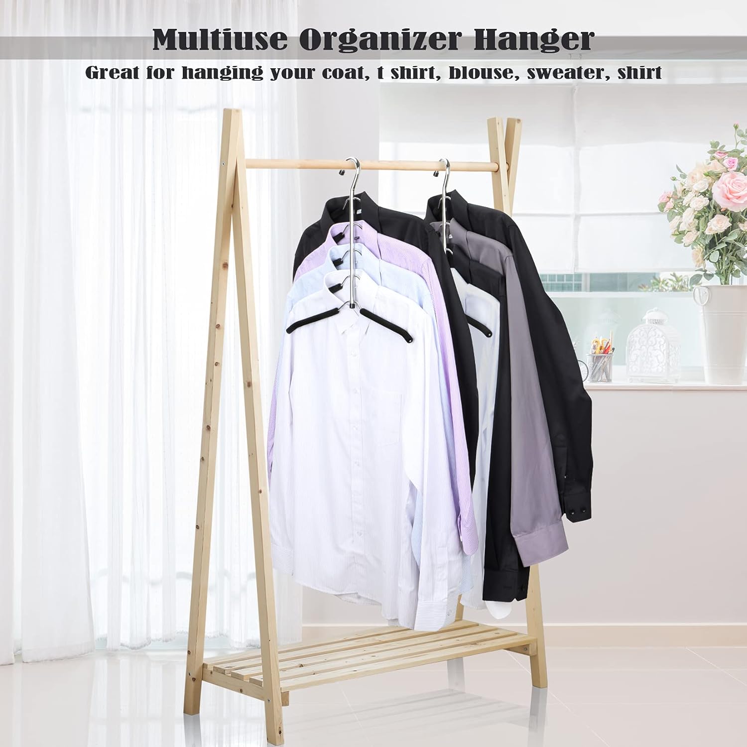 Hangers Space Saving Clothes Hanger 2 Packs Swing Arm Non Slip Padded Coat Hanger 5 Layers Heavy Duty Stainless Steel Sweater Shirt Hanger Closet Storage Organizer - Image 6