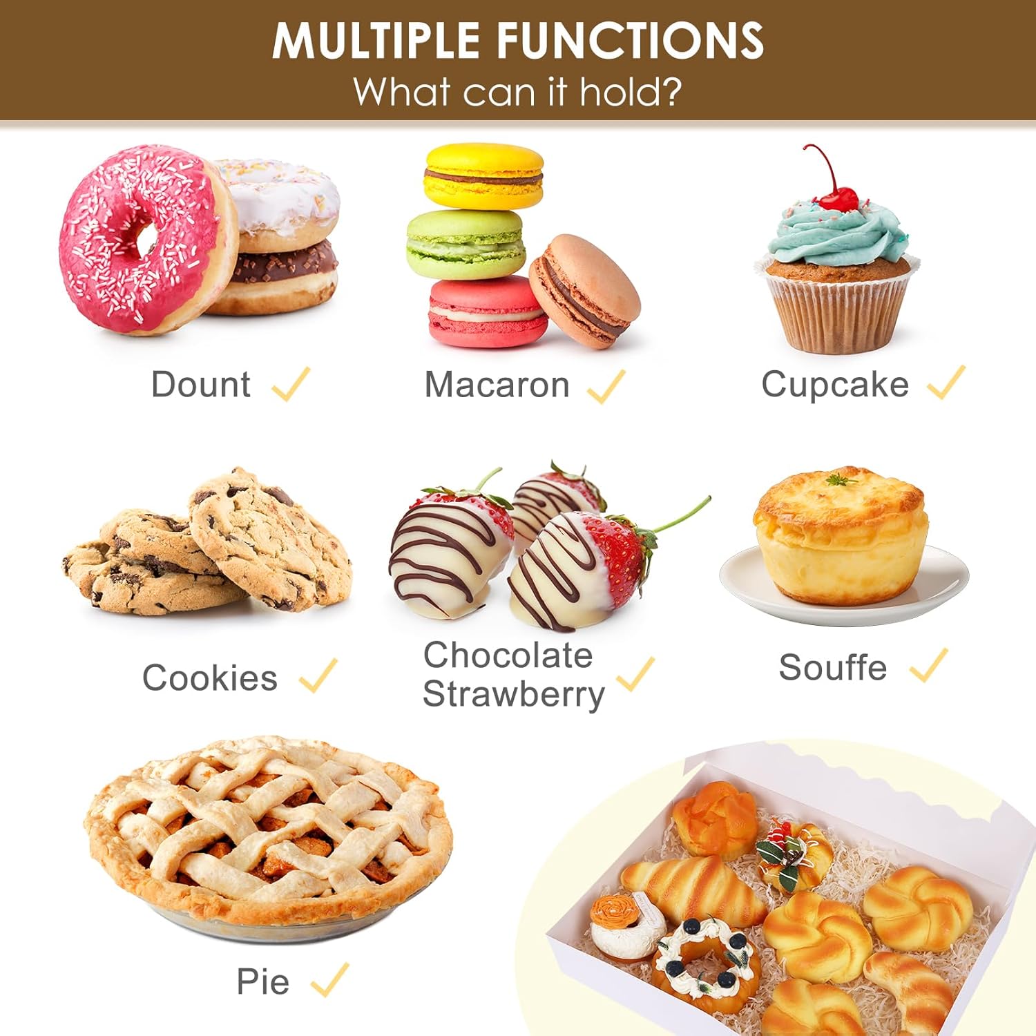 40pcs Cookie Boxes, 14x10x2.5 Inch Auto-Popup Bakery Boxes with Window, for Donuts, Pies, Cakes, Muffins, and Pastries - Image 3