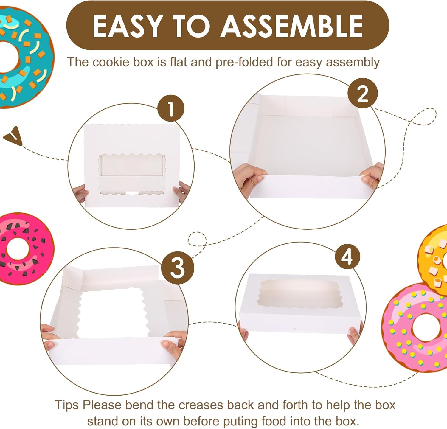 40pcs Cookie Boxes, 14x10x2.5 Inch Auto-Popup Bakery Boxes with Window, for Donuts, Pies, Cakes, Muffins, and Pastries - Image 4