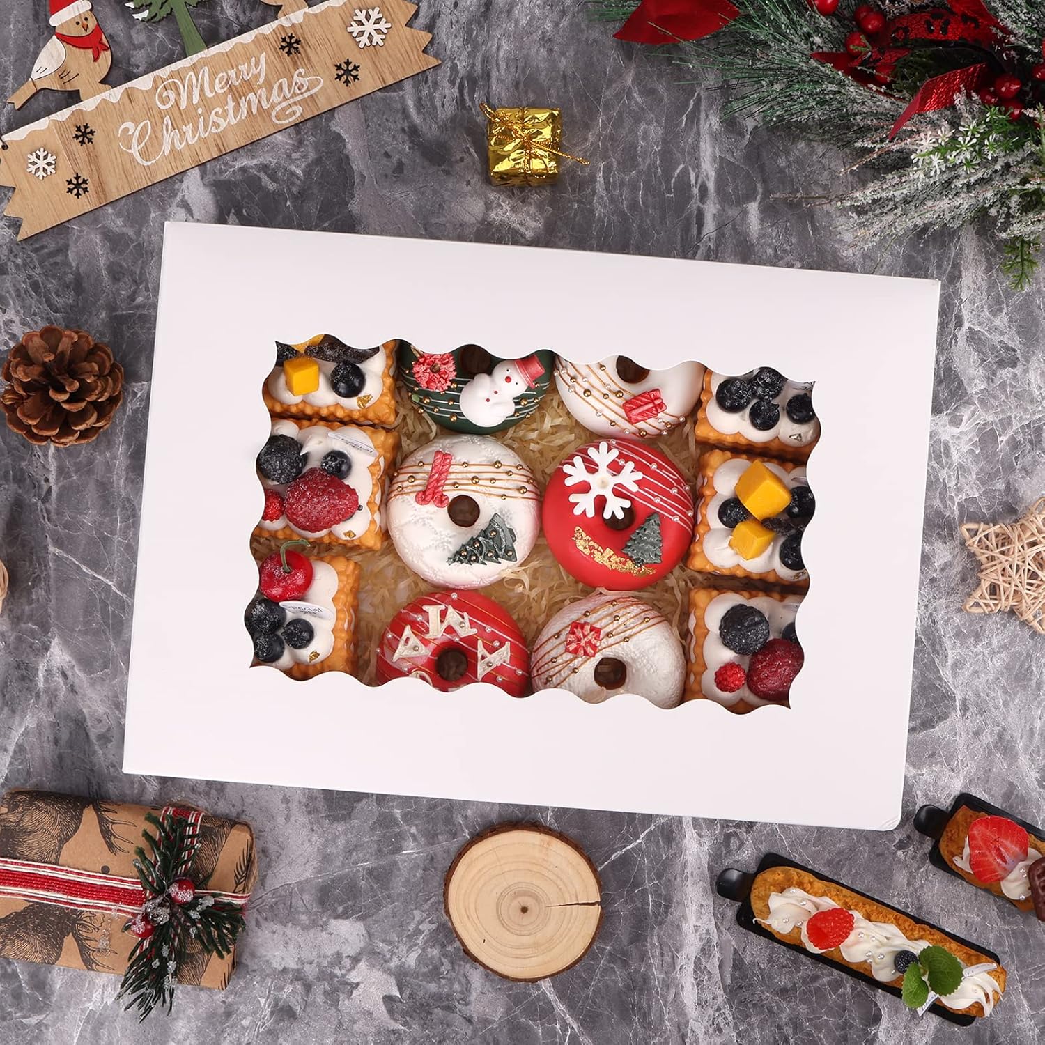 40pcs Cookie Boxes, 14x10x2.5 Inch Auto-Popup Bakery Boxes with Window, for Donuts, Pies, Cakes, Muffins, and Pastries - Image 7