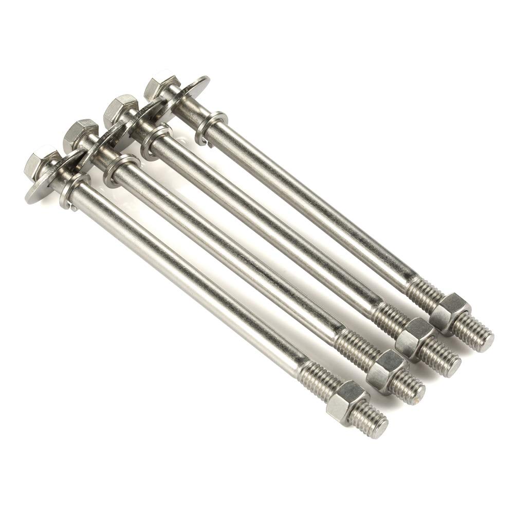 3/8-16 x 7 Hex Head Bolts with Hex Nuts and Thick Flat & Lock Washers, Partially Threaded, Stainless Steel 18-8, Plain Finish, 4 Sets - Image 1