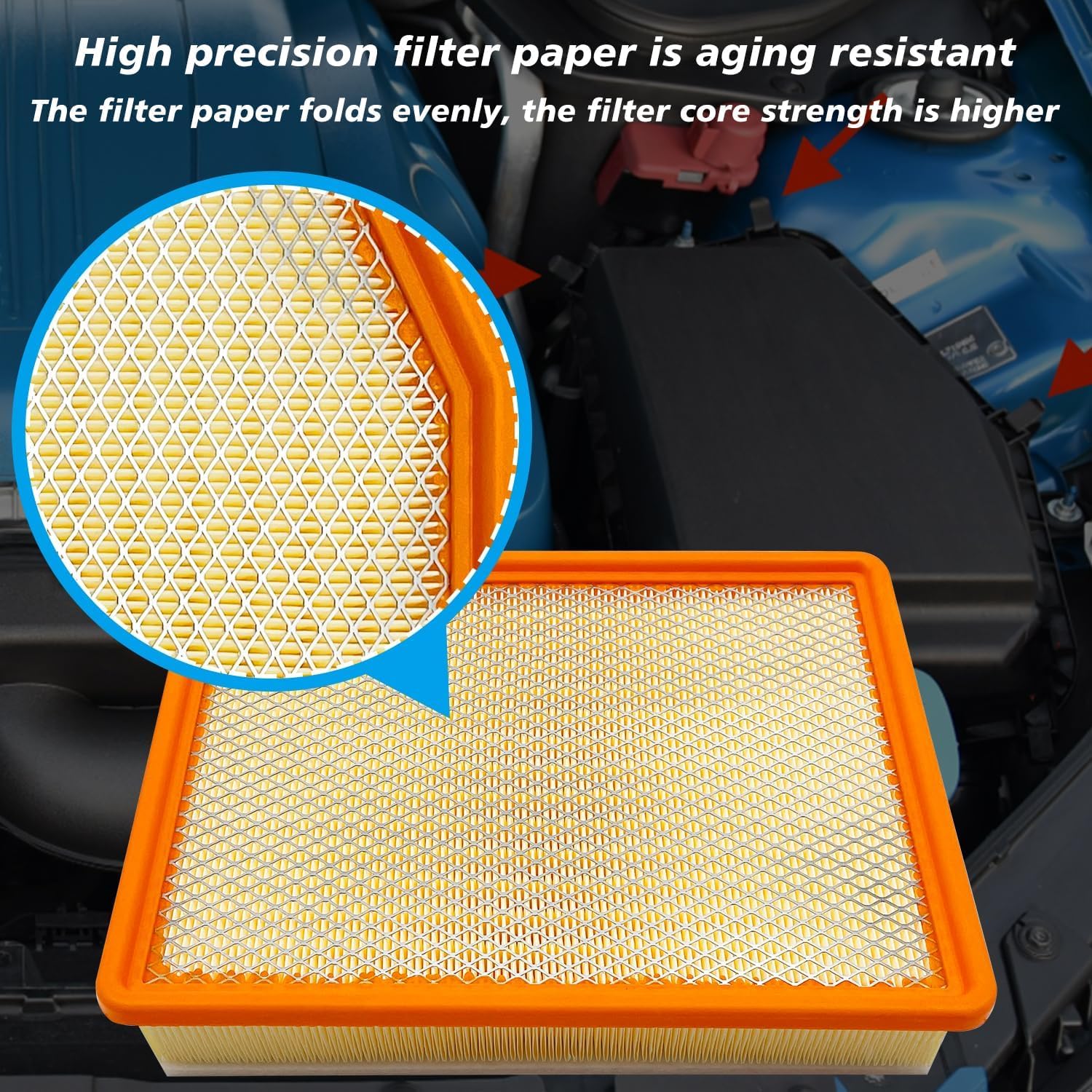 Engine Air Filter JM1219 Fits for 2021-2025 Escalade ESV, 2019-2025 Silverado 1500, 2021-2025 Suburban, 2021-2025 Tahoe, 2019-2025 Sierra 1500, 2021-2025 Yukon XL, for 84121217 A3244C 84121219 - Image 4
