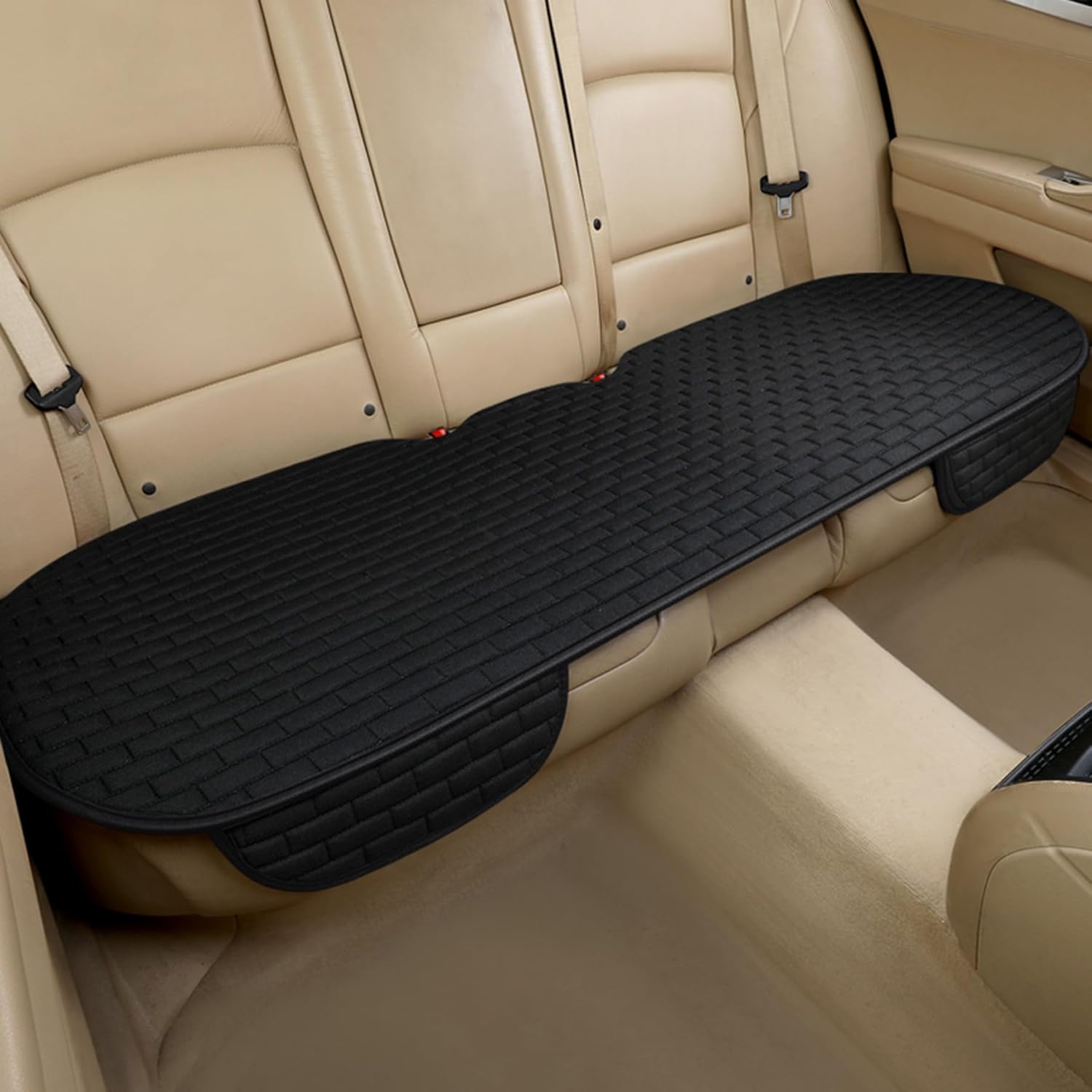 Black Back Seat Cover, Rear Car Seat Cover for Cars Truck SUV,Seat Covers with Storage Pocket,Bottom Auto Seat Cushion Pad Mat for Most Vehicles-Black,1 Pcs - Image 1