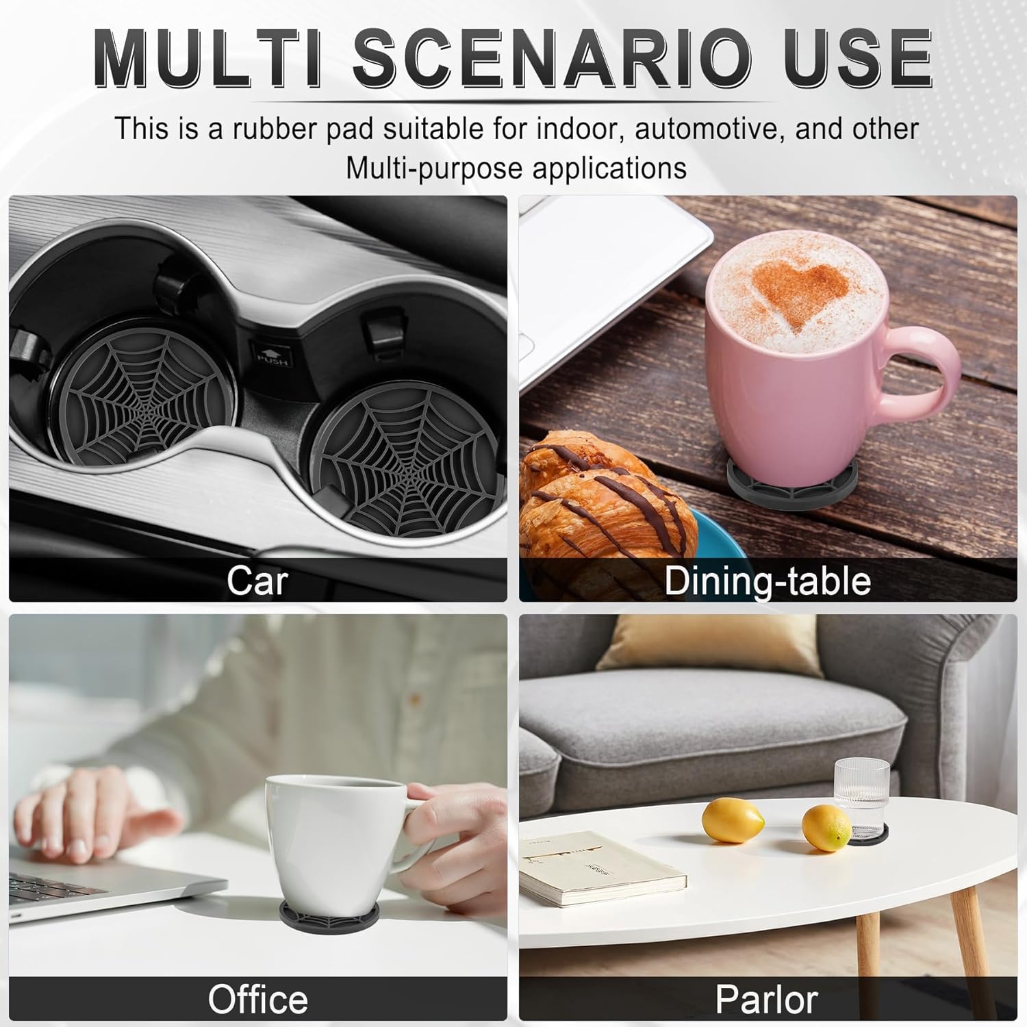 4PCS Spider Web Car Coasters for Cup Holders, Halloween Funny Non-Slip Silicone Insert Ornaments Coasters, Automotive Cupholder Goth Accessories for Men & Women(Black) - Image 6