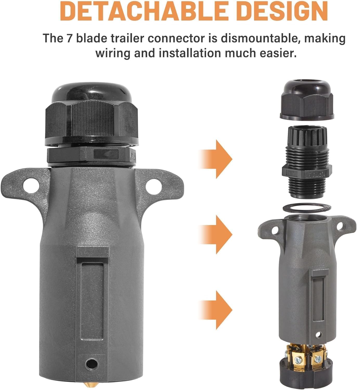 RV 7 Pin Trailer Plug with IP68 Waterproof Seal 2PCS, Detachable 7 Way Round RV-Style Trailer Side Connector 7 Point Trailer Wiring Plug - Image 2