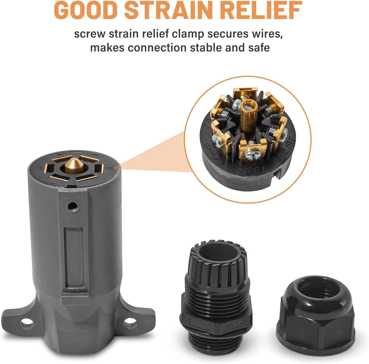 RV 7 Pin Trailer Plug with IP68 Waterproof Seal 2PCS, Detachable 7 Way Round RV-Style Trailer Side Connector 7 Point Trailer Wiring Plug - Image 7