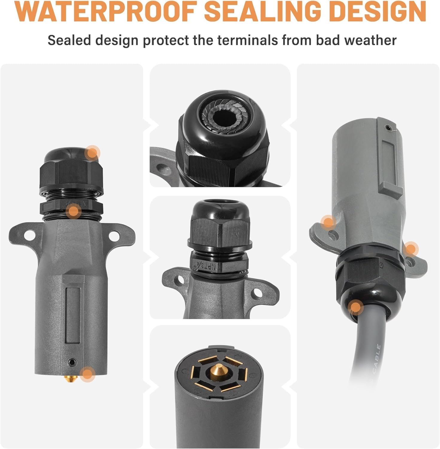 RV 7 Pin Trailer Plug with IP68 Waterproof Seal 2PCS, Detachable 7 Way Round RV-Style Trailer Side Connector 7 Point Trailer Wiring Plug - Image 8