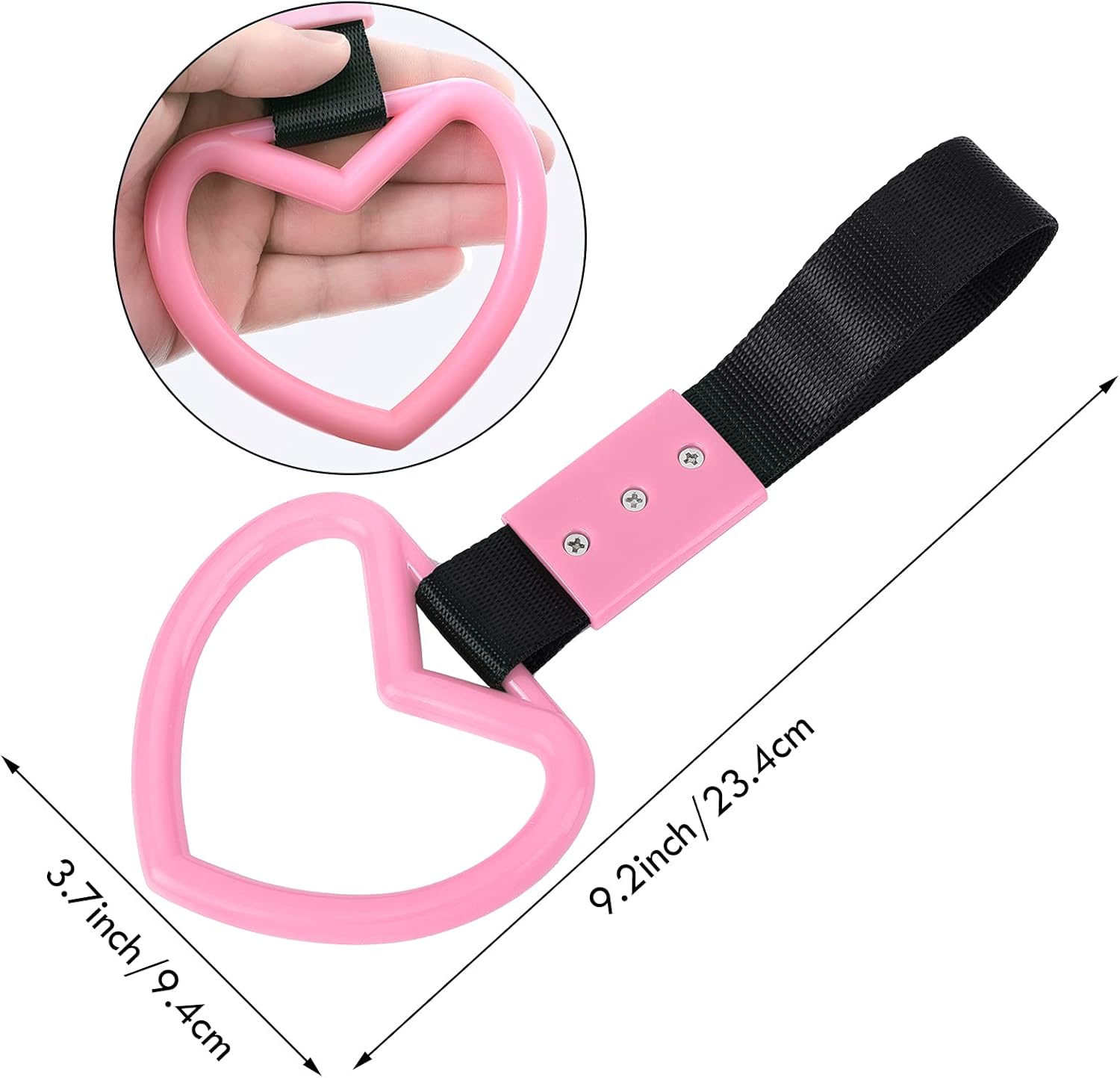 2 Pieces Heart Shaped Car Handle Straps Drift Charm Rear Bumper Warning Ring Decor Subway Bus Broken Heart Handle for Car Interior(Light Pink) - Image 2