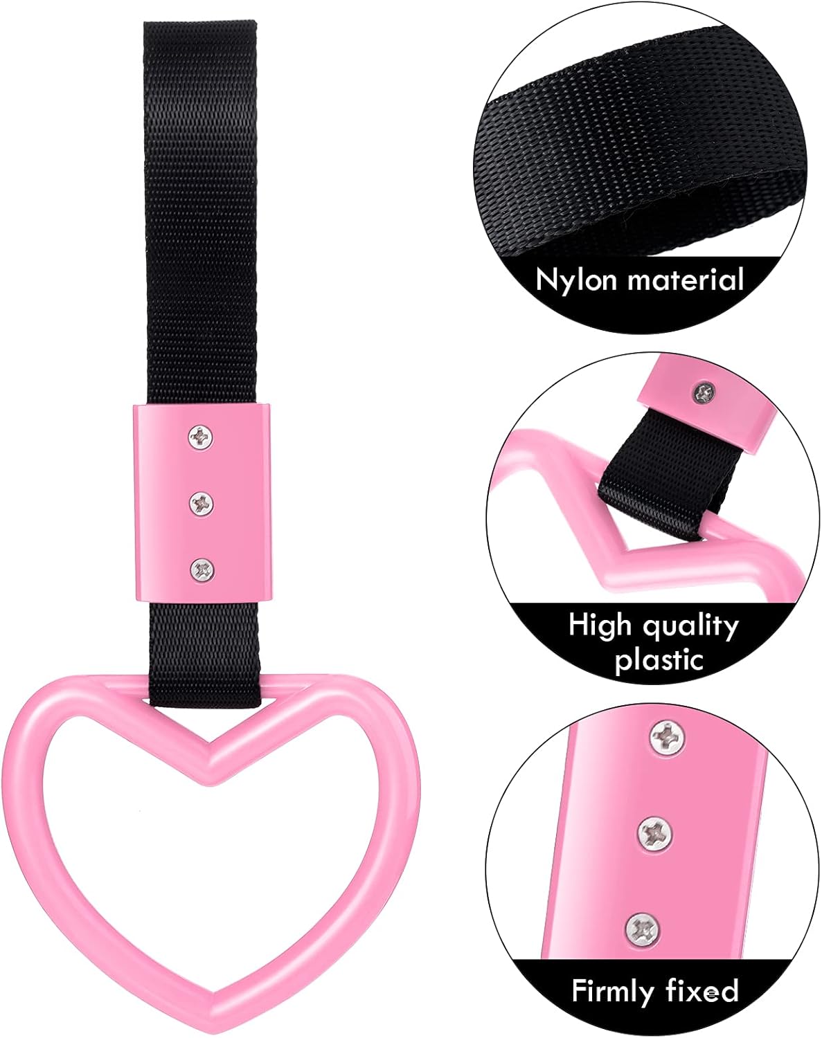 2 Pieces Heart Shaped Car Handle Straps Drift Charm Rear Bumper Warning Ring Decor Subway Bus Broken Heart Handle for Car Interior(Light Pink) - Image 3