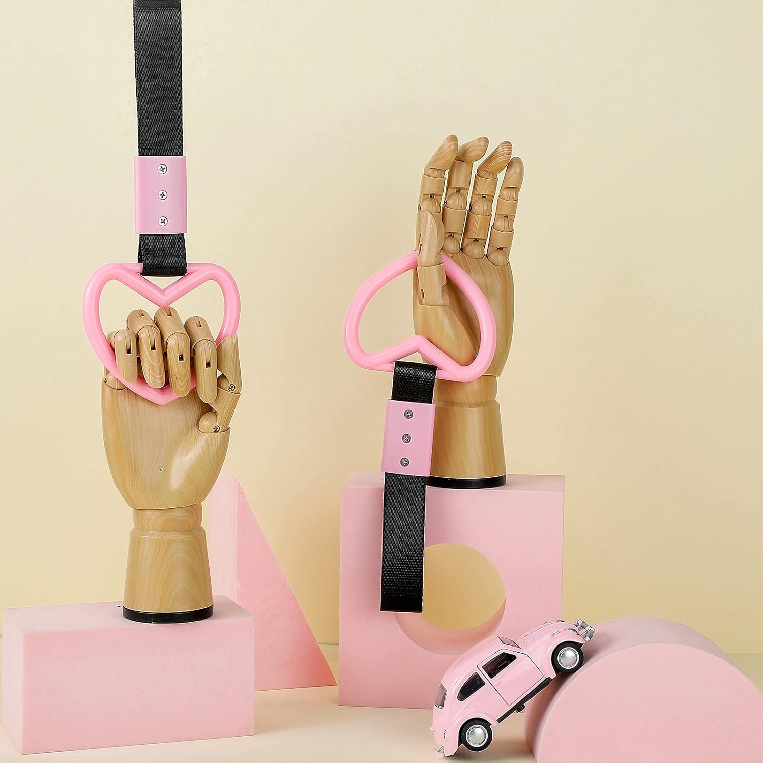 2 Pieces Heart Shaped Car Handle Straps Drift Charm Rear Bumper Warning Ring Decor Subway Bus Broken Heart Handle for Car Interior(Light Pink) - Image 5