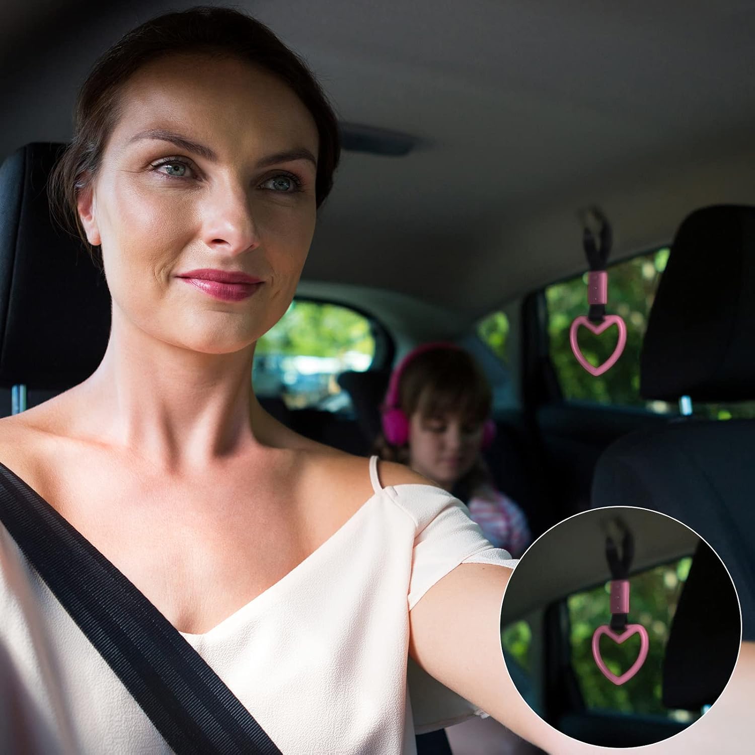 2 Pieces Heart Shaped Car Handle Straps Drift Charm Rear Bumper Warning Ring Decor Subway Bus Broken Heart Handle for Car Interior(Light Pink) - Image 6