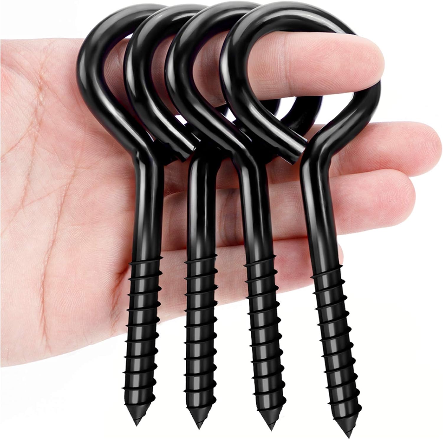 5 Inch Eye Hooks, Large Eye Bolts Screw in Hooks Carbon Steel, 4 Pcs Heavy Duty Black Large Screw Eye Hooks for Wood Securing Cables Wire, Heavy-Duty Applications - Image 1