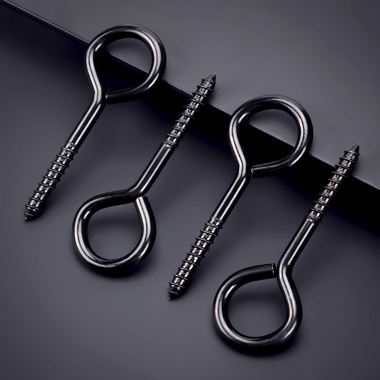 5 Inch Eye Hooks, Large Eye Bolts Screw in Hooks Carbon Steel, 4 Pcs Heavy Duty Black Large Screw Eye Hooks for Wood Securing Cables Wire, Heavy-Duty Applications - Image 3