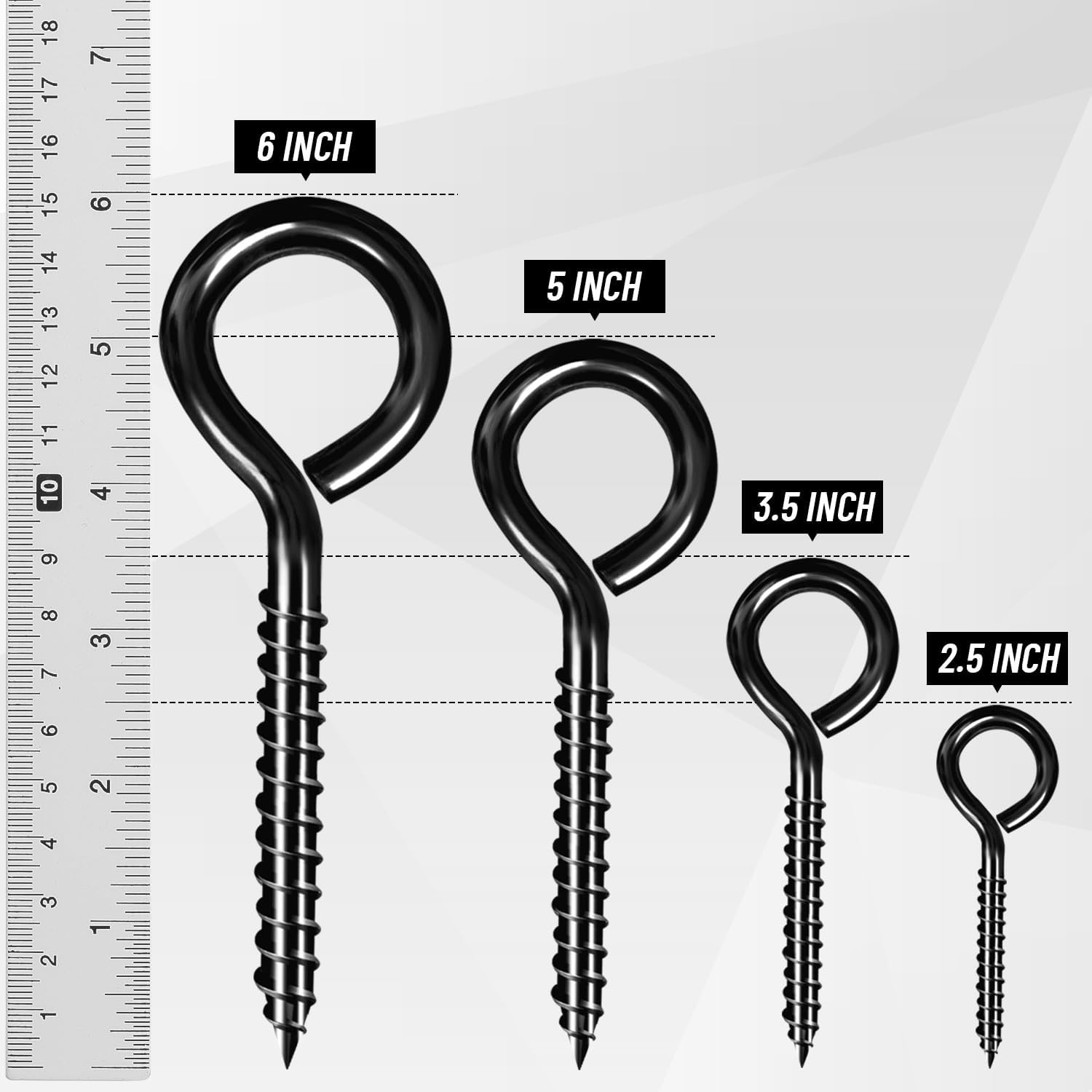5 Inch Eye Hooks, Large Eye Bolts Screw in Hooks Carbon Steel, 4 Pcs Heavy Duty Black Large Screw Eye Hooks for Wood Securing Cables Wire, Heavy-Duty Applications - Image 4