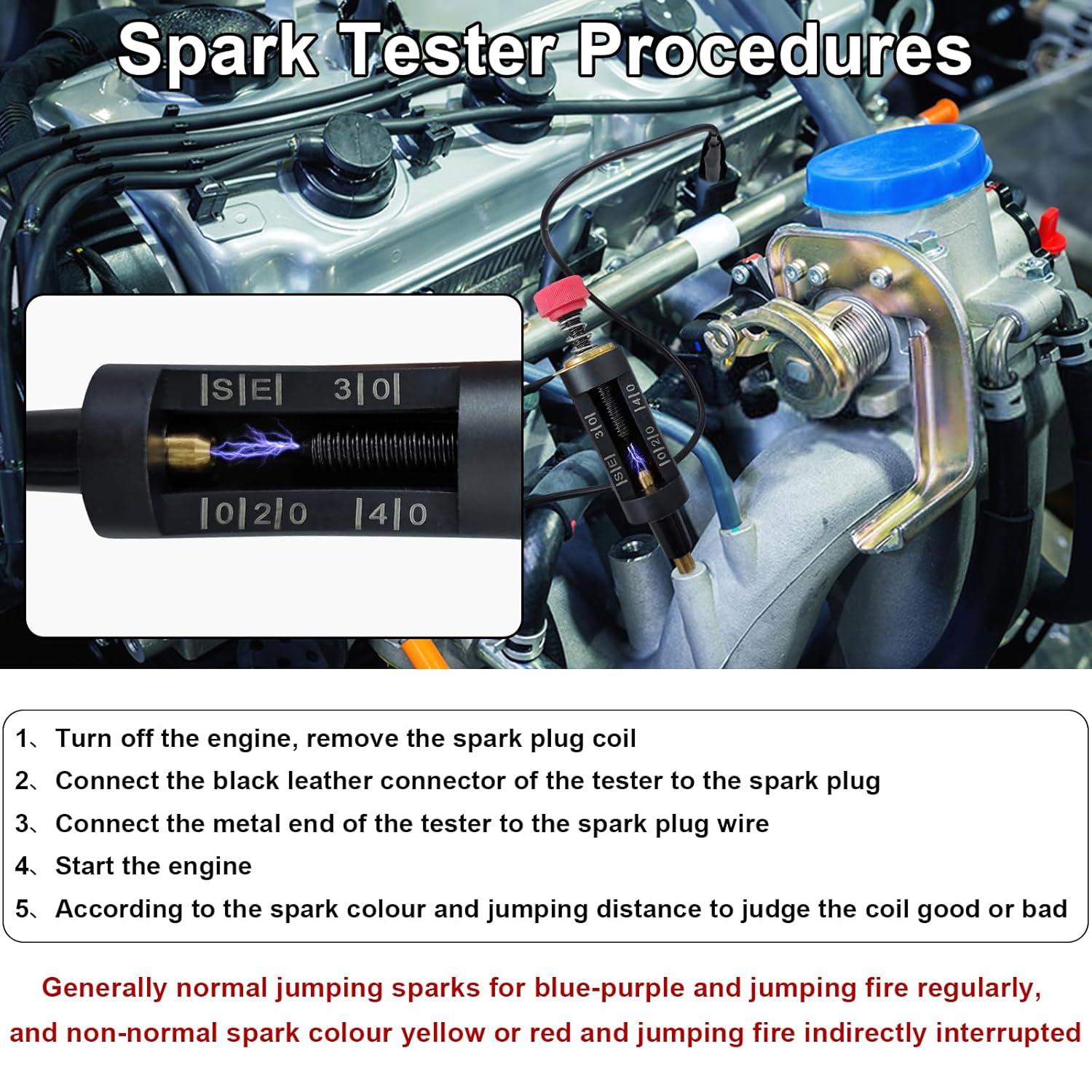 Spark Plug Tester, Adjustable Ignition Coil Tester System, Coil Pack Tester, Spark Testers Tool, Spark Checker, Autos Diagnostic Test Tool for Automotive, Small Engines, Lawnmowers - Image 4