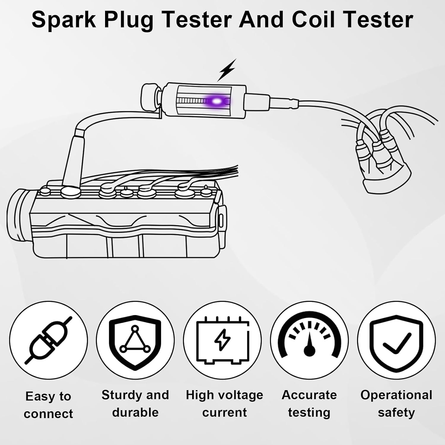 Spark Plug Tester, Adjustable Ignition Coil Tester System, Coil Pack Tester, Spark Testers Tool, Spark Checker, Autos Diagnostic Test Tool for Automotive, Small Engines, Lawnmowers - Image 5