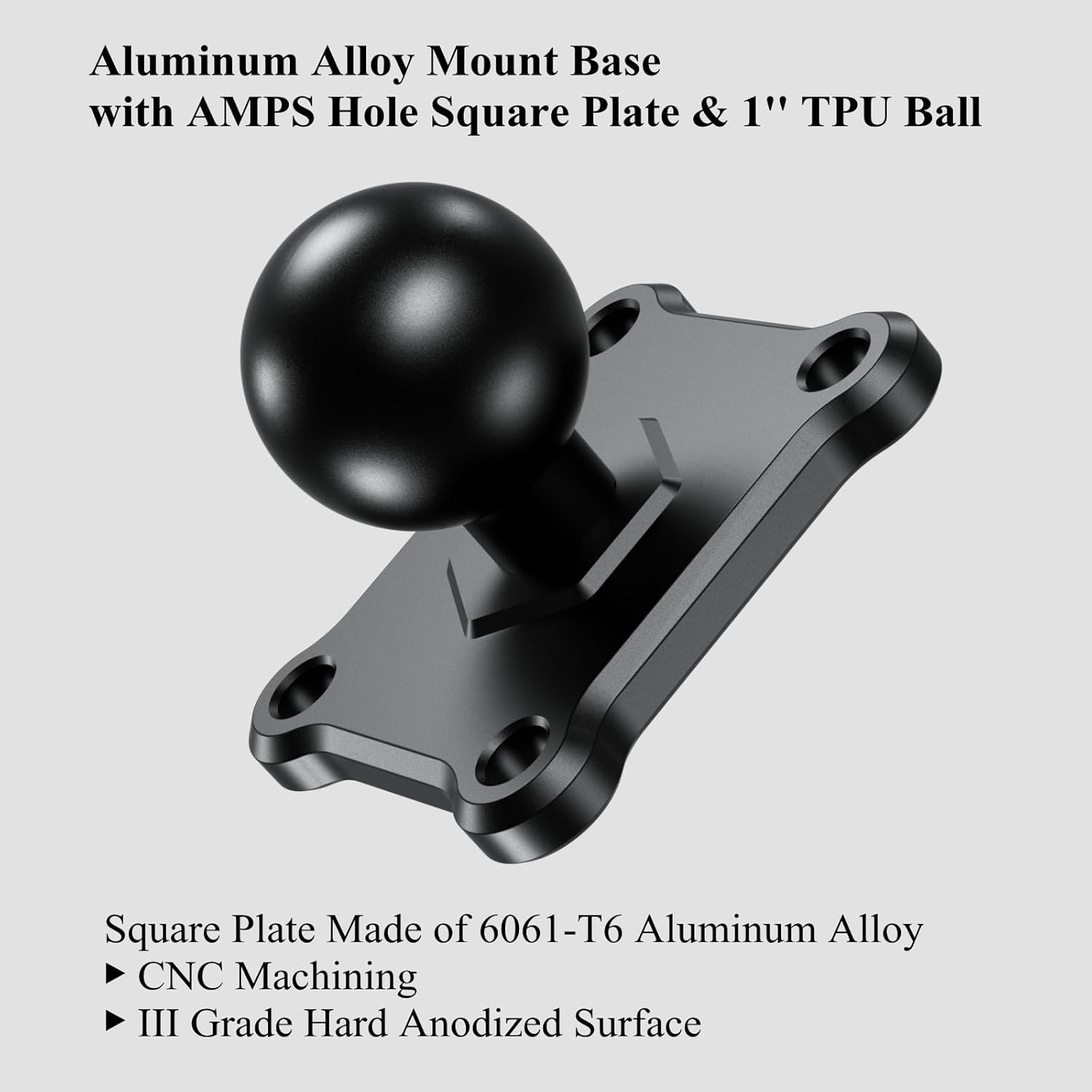 1'' Ball Mount Base with Aluminum Alloy 4-Hole AMPS Square Plate Compatible with RAM Mounts B Size 1 Inch Ball Double Socket Arm - Image 2