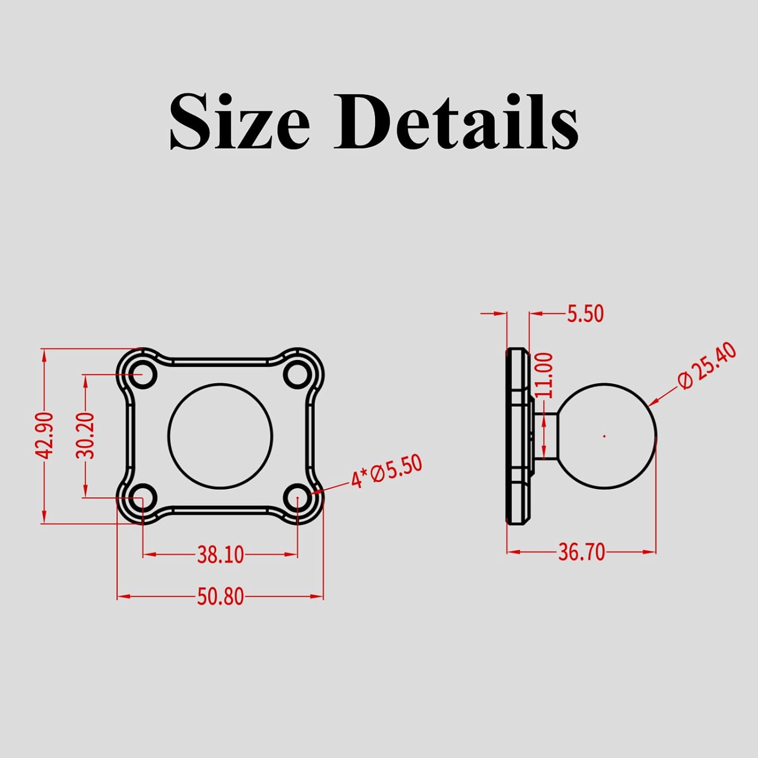 1'' Ball Mount Base with Aluminum Alloy 4-Hole AMPS Square Plate Compatible with RAM Mounts B Size 1 Inch Ball Double Socket Arm - Image 7