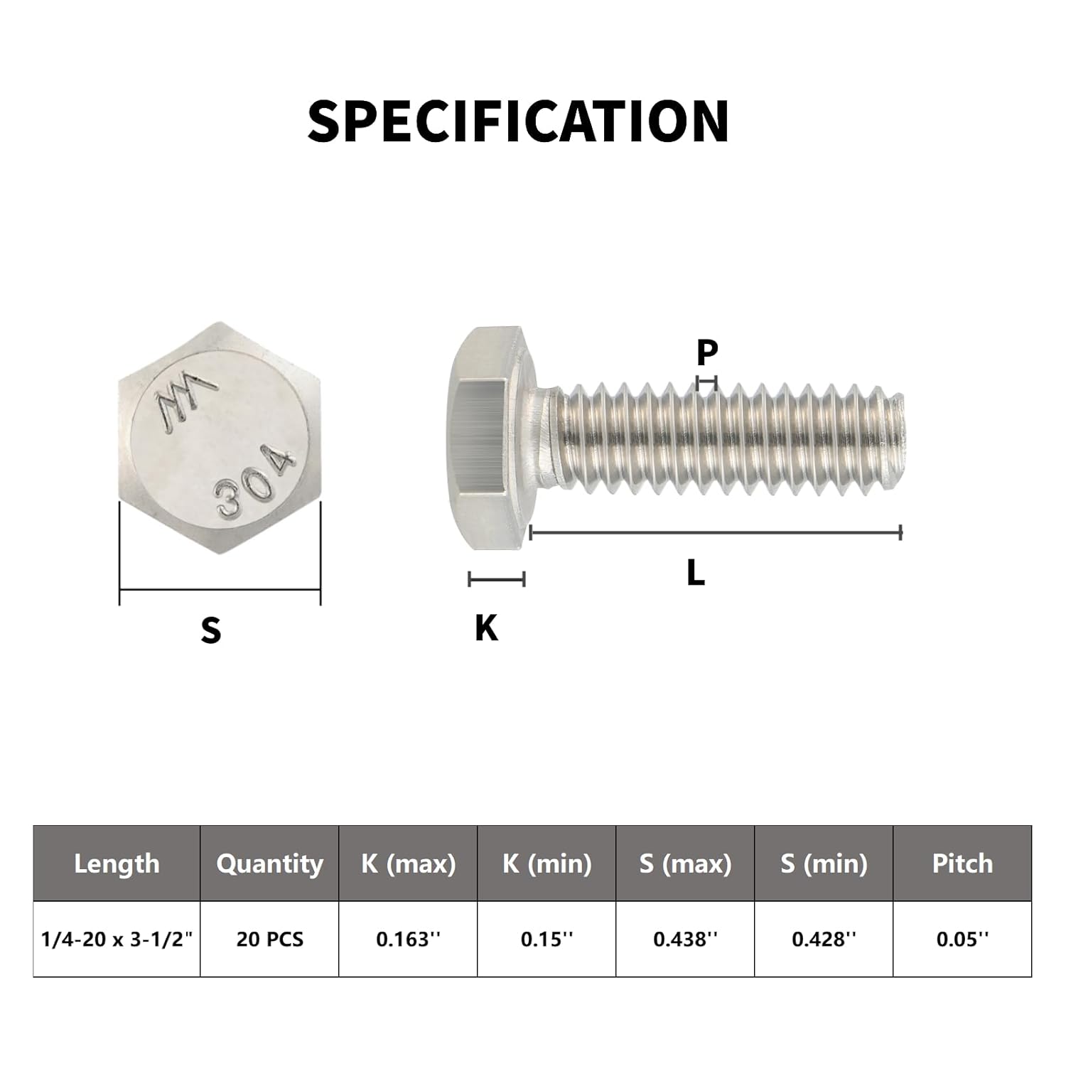 15Pcs 1/4-20 x 3-1/2