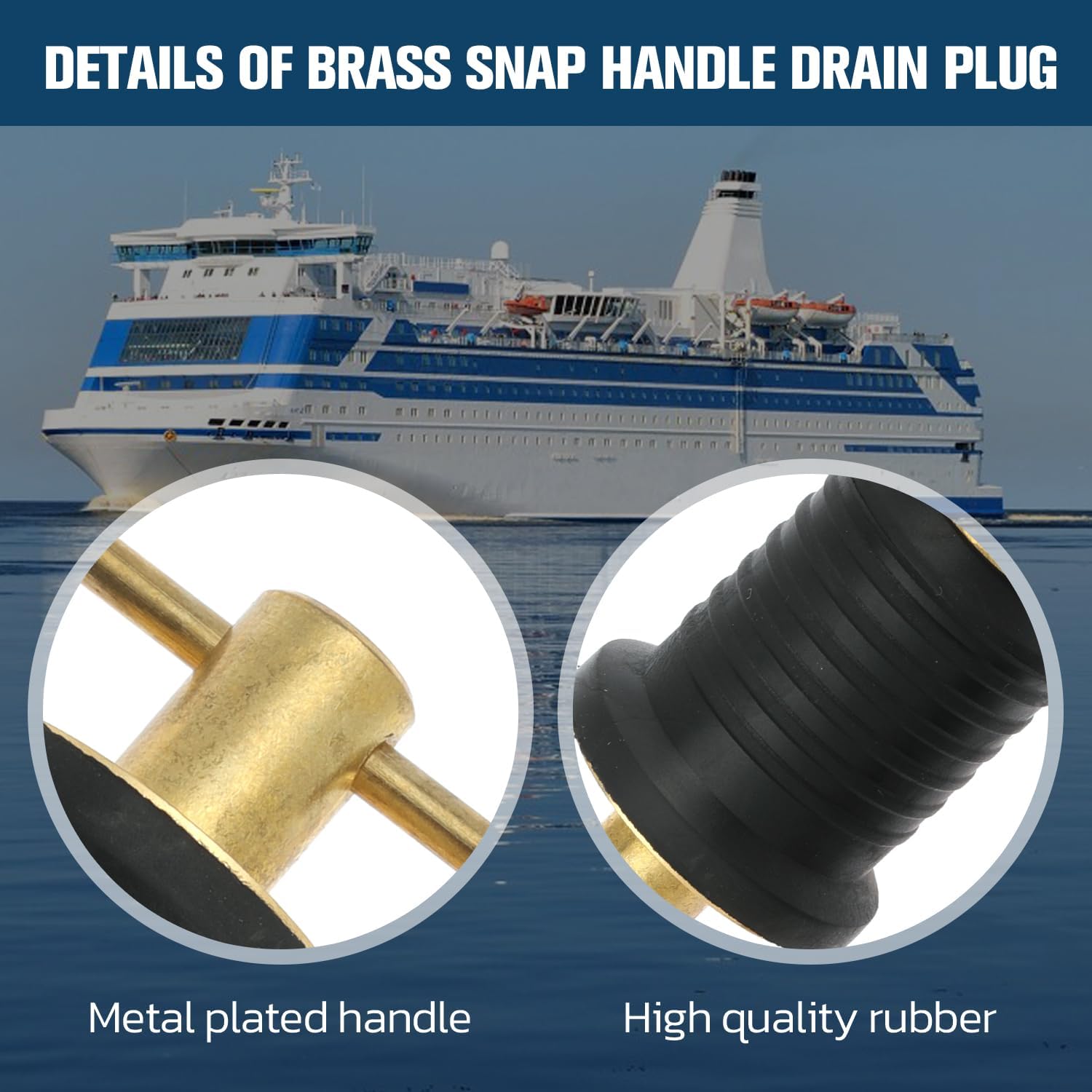 2 Pcs Boat Drain Plug With T Handle - Snap Rubber Plugs With Brass/Stainless Steel Handle - Marine Twist Accessories - Image 3