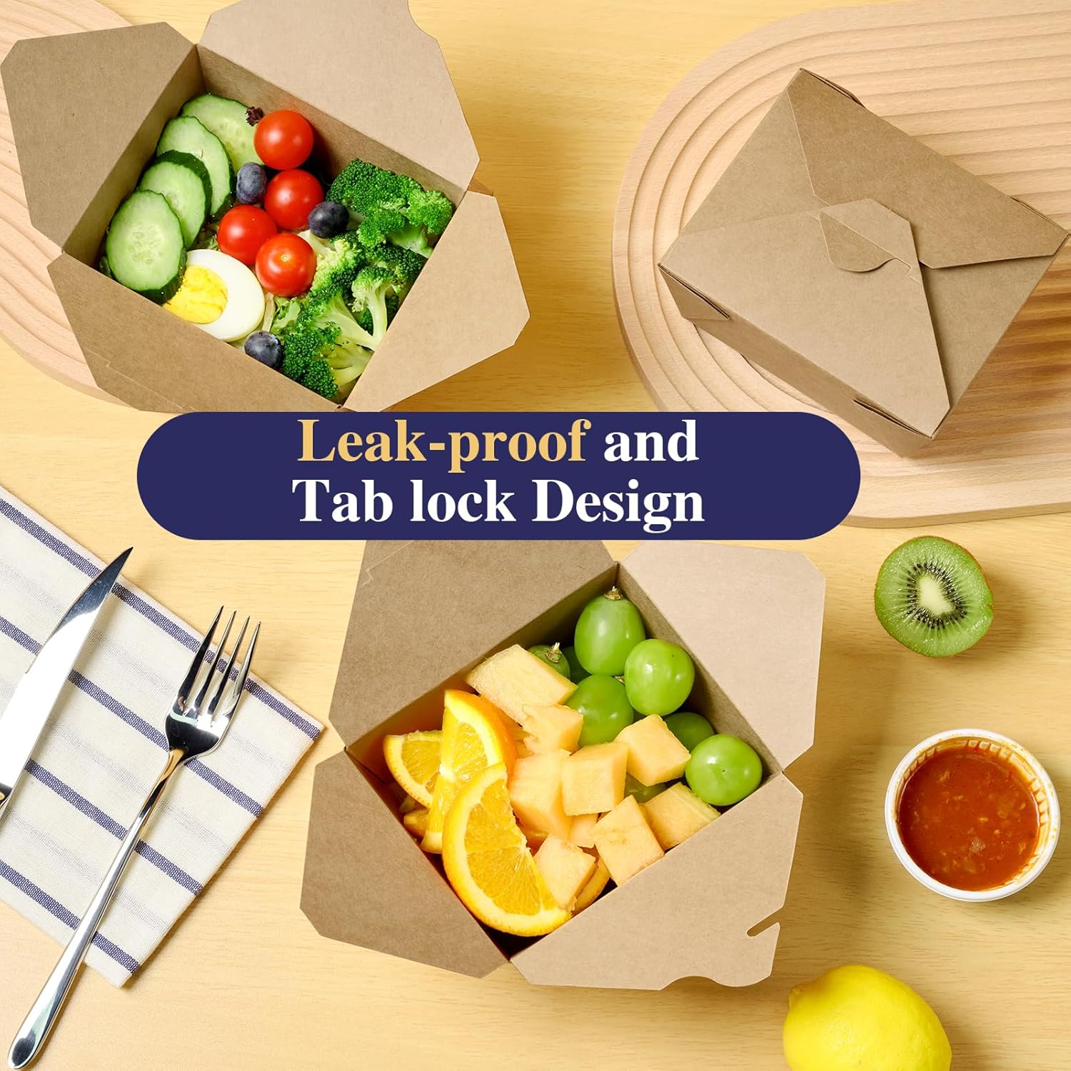 50 Pack 27 oz Take Out Food Containers, Kraft Brown Take Out Boxes Leak Grease Resistant and Stackable for Restaurants, Homes, Offices, Picnics - Image 4