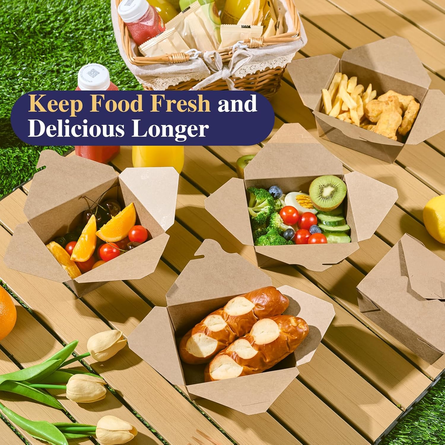 50 Pack 27 oz Take Out Food Containers, Kraft Brown Take Out Boxes Leak Grease Resistant and Stackable for Restaurants, Homes, Offices, Picnics - Image 5