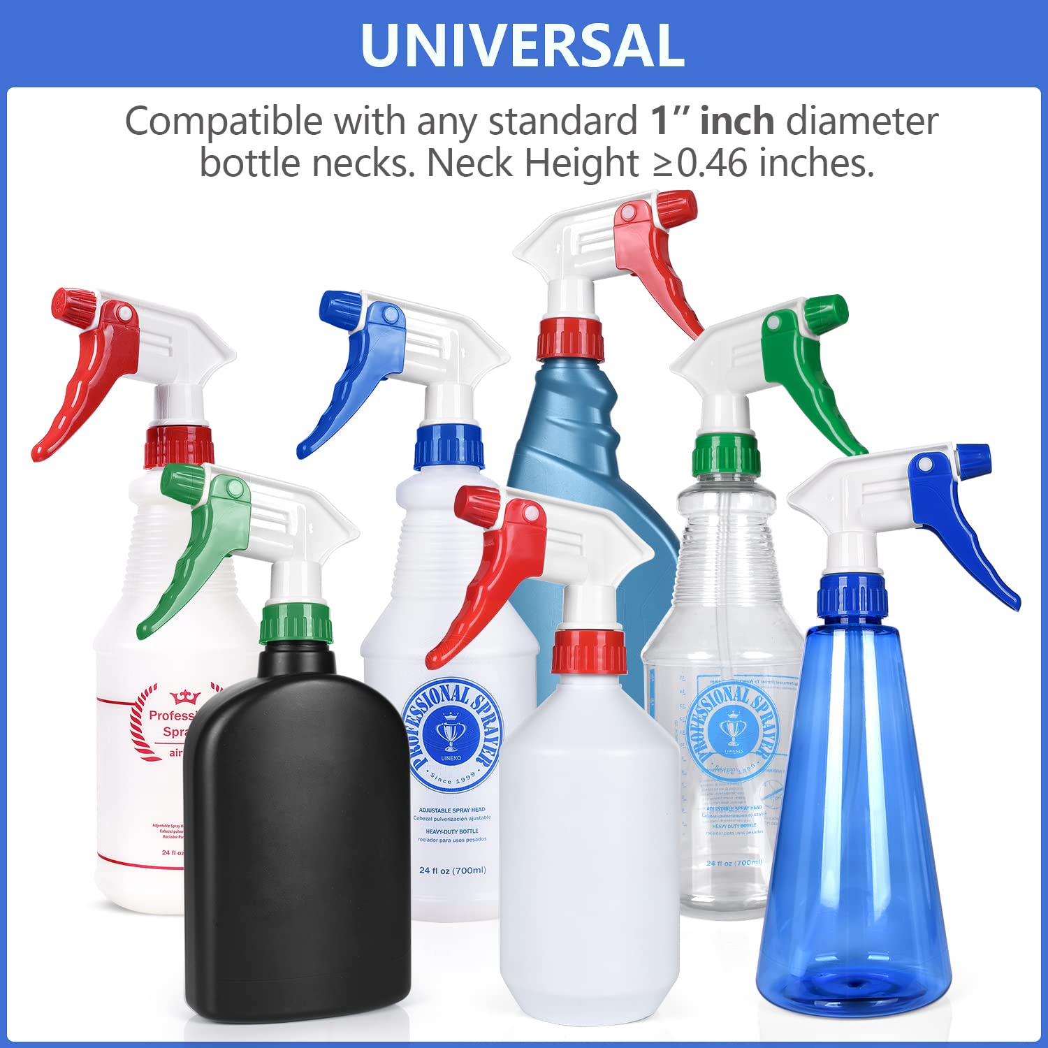 6 Pack Universal Spray Bottle Replacement Nozzle, Mist & Stream Trigger Sprayer for 16oz 24oz 32oz Bottles, Heavy Duty Mister Head Part w/ 10.2 Inch Tube for Cleaning Solutions, Car Deng - Image 2