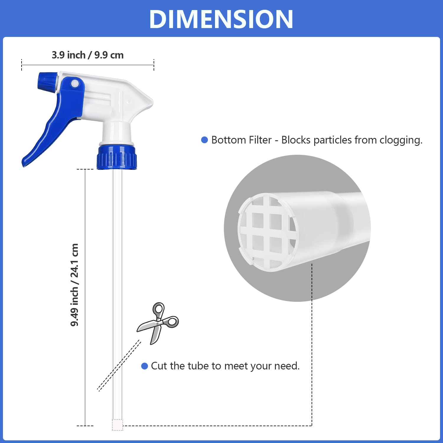6 Pack Universal Spray Bottle Replacement Nozzle, Mist & Stream Trigger Sprayer for 16oz 24oz 32oz Bottles, Heavy Duty Mister Head Part w/ 10.2 Inch Tube for Cleaning Solutions, Car Deng - Image 4