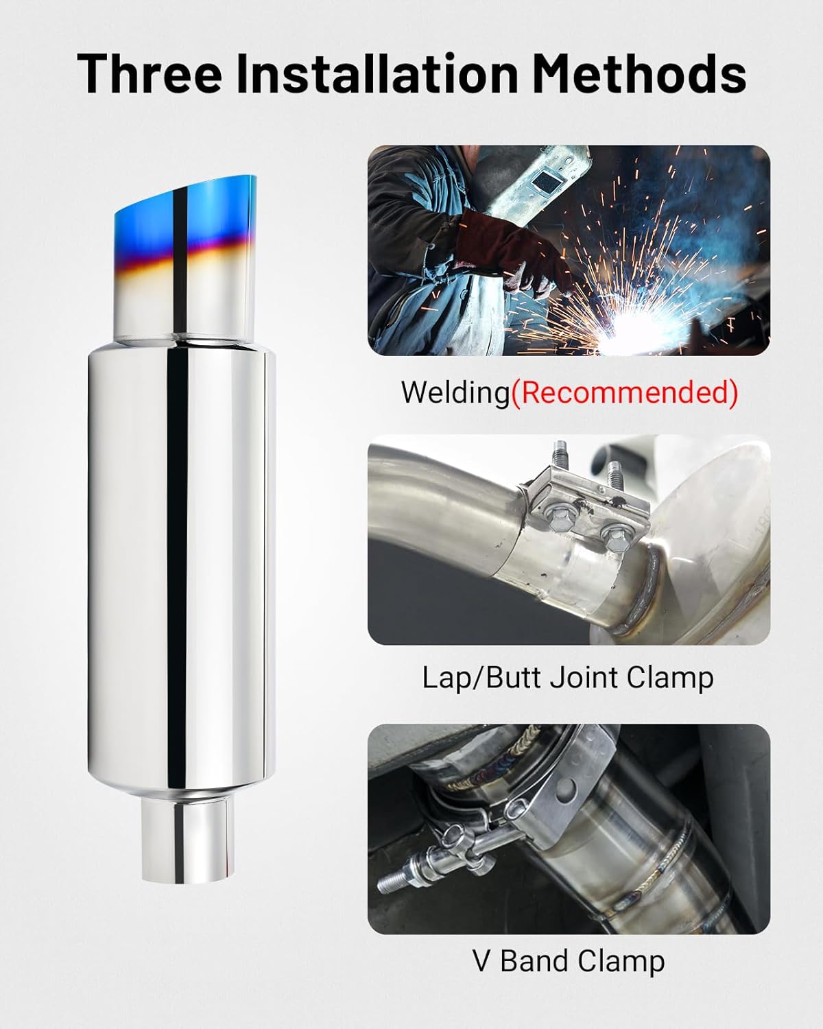 Exhaust Muffler, Stainless Steel Exhaust Tip, Universal 14.6