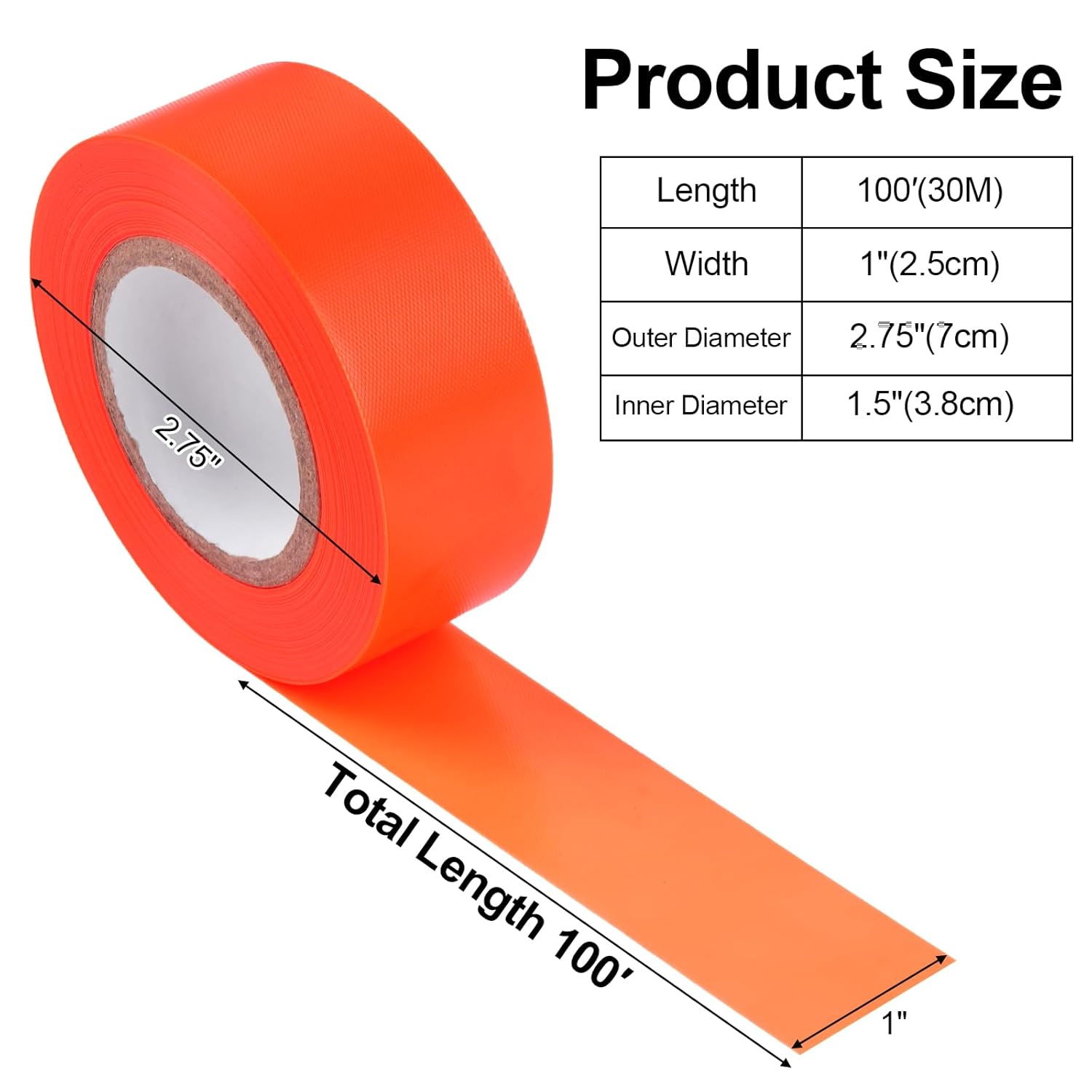 5 Pack Orange Flagging Marking Tape, 1