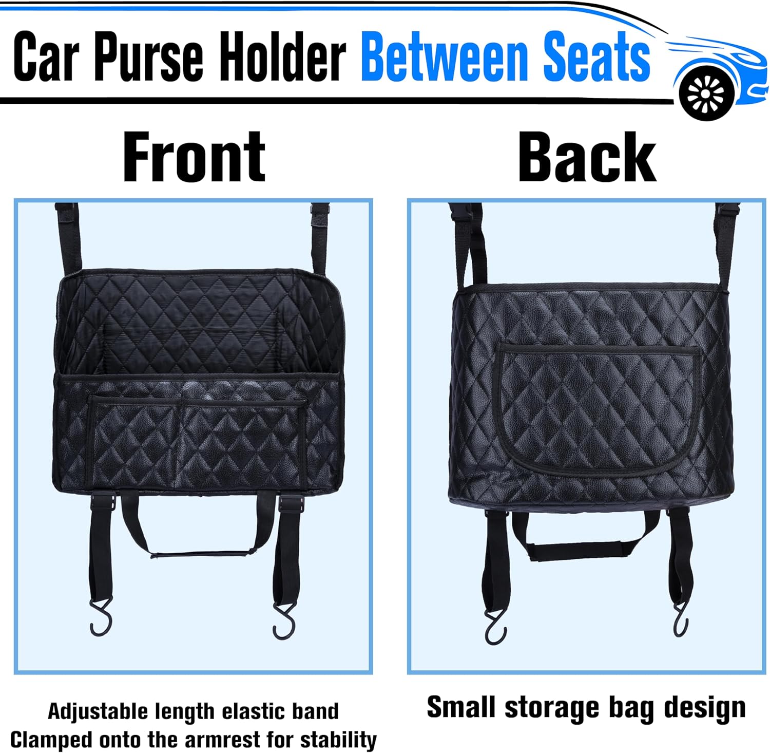 Car Purse Holder Between Seats, Leather Auto Front Seat Handbag Organizer Pocket, Large Capacity Car Net Pocket Handbag Holder, Backseat Barrier Storage Bag Fits for Car, Truck, SUV - Image 6