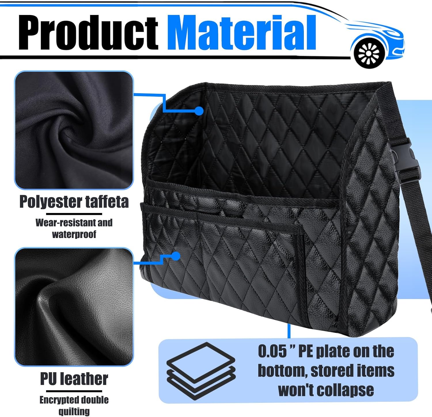 Car Purse Holder Between Seats, Leather Auto Front Seat Handbag Organizer Pocket, Large Capacity Car Net Pocket Handbag Holder, Backseat Barrier Storage Bag Fits for Car, Truck, SUV - Image 8