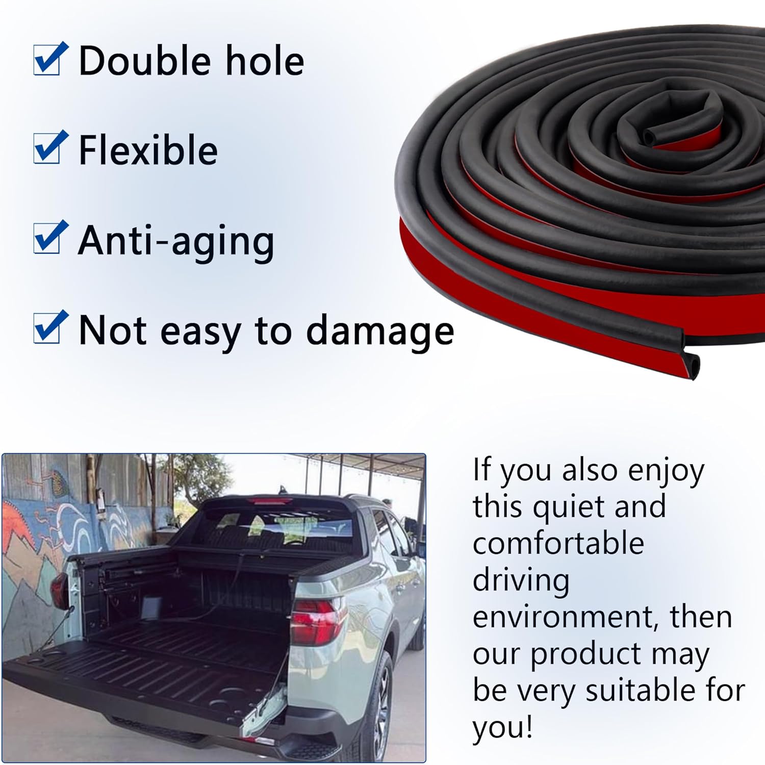 Truck Tonneau Cover Seal,Camper Shell Seal Rubber Weather Stripping with Double Hole,Universal Tailgate Seals for Pickups Trucks Campers Cars(24.6Ft) - Image 5