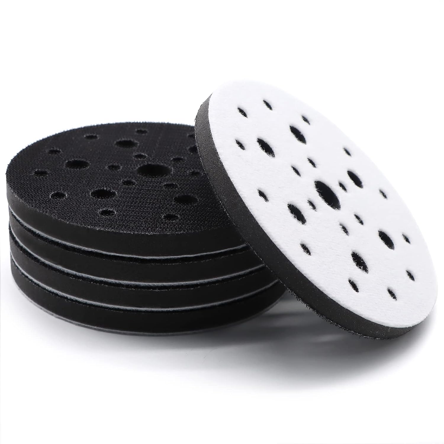 5 Pack Interface Pads, 6 Inch 25 Holes Hook and Loop Soft Density Sponge Cushion Buffer Backing Pad, Foam Sanding Interface Pads for Orbital Sander Automotive Woodworking Polishing - Image 1