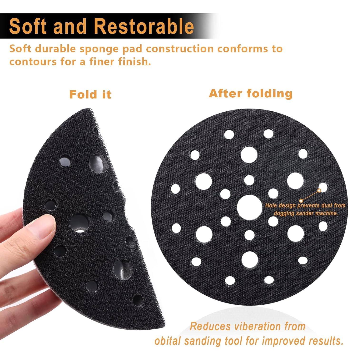 5 Pack Interface Pads, 6 Inch 25 Holes Hook and Loop Soft Density Sponge Cushion Buffer Backing Pad, Foam Sanding Interface Pads for Orbital Sander Automotive Woodworking Polishing - Image 2