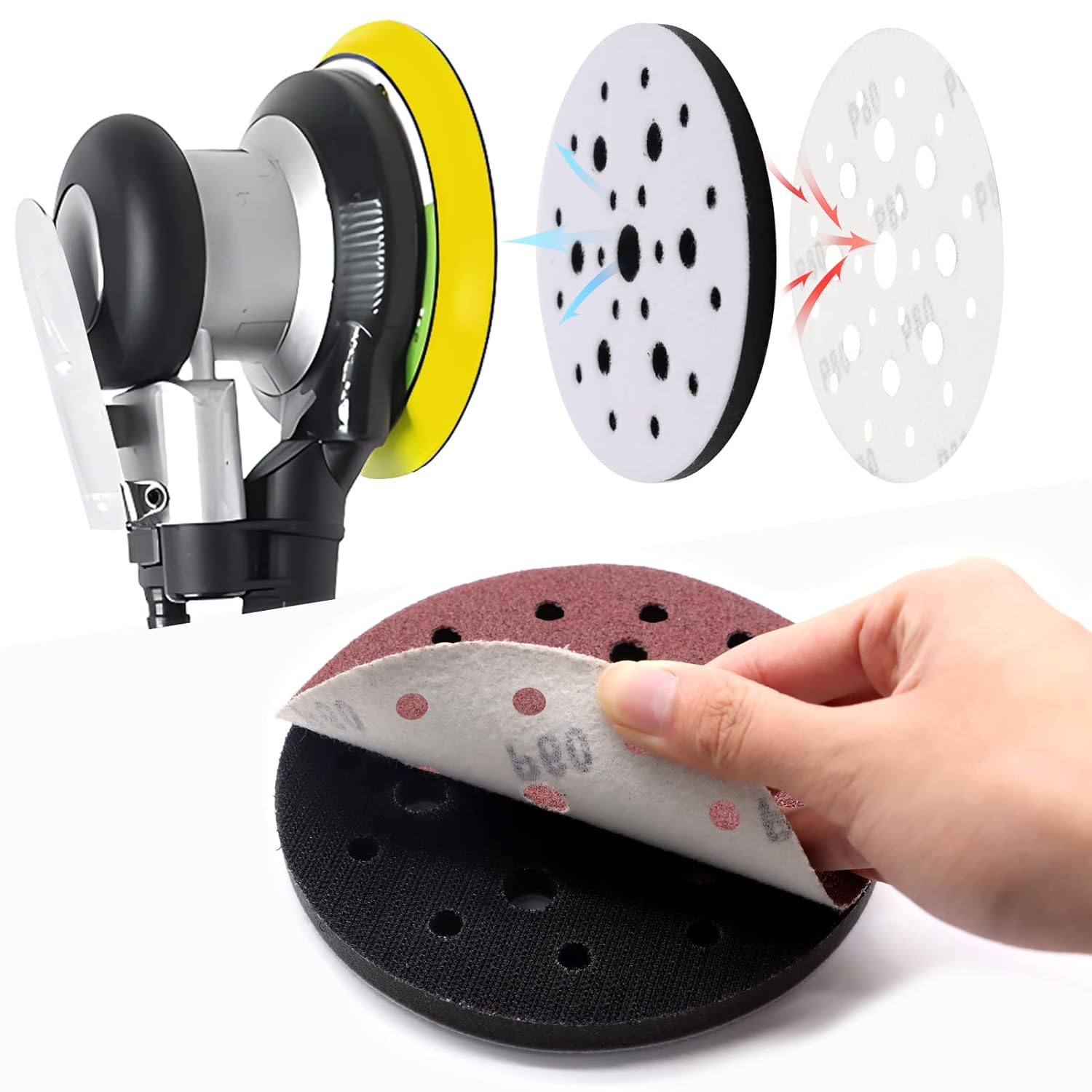 5 Pack Interface Pads, 6 Inch 25 Holes Hook and Loop Soft Density Sponge Cushion Buffer Backing Pad, Foam Sanding Interface Pads for Orbital Sander Automotive Woodworking Polishing - Image 5