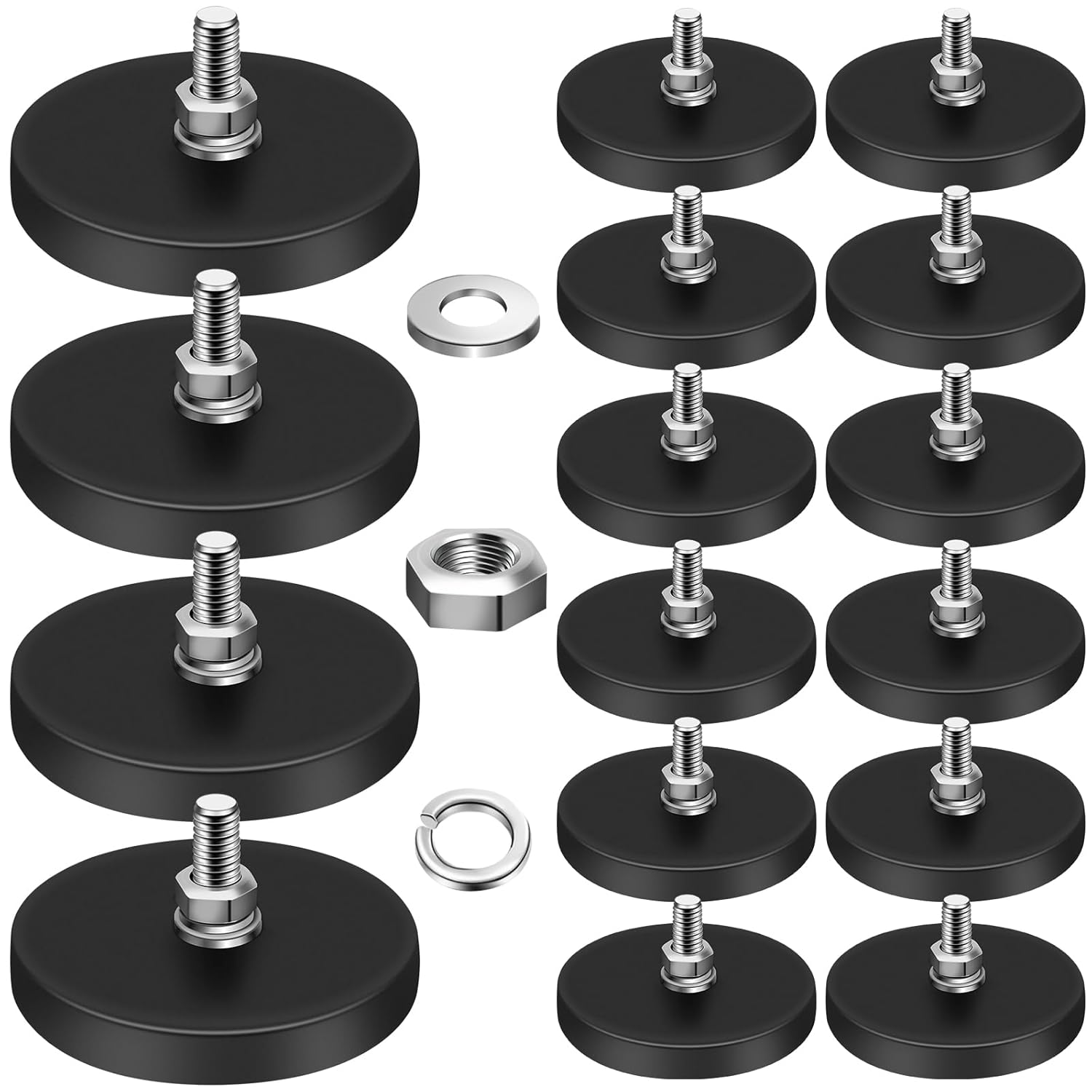 16Pack Rubber Coated Magnets, 30LBS Rubber Coated Neodymium Magnets with M5 Magnetic Assembly Base for Light Bar Mirror Camera Tool(1.69 Inch) - Image 1