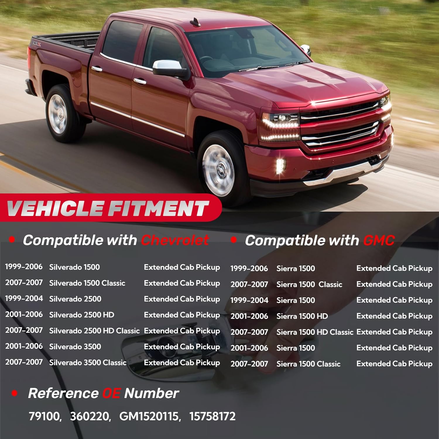 Extended Cab Exterior Door Handle Rear Left Driver Side for 1999 2000 2001 2002 2003 2004 2005 2006 2007 Chevy Silverado GMC Sierra 1500 2500 3500, Replace GM1520115, 15758172 - Image 2