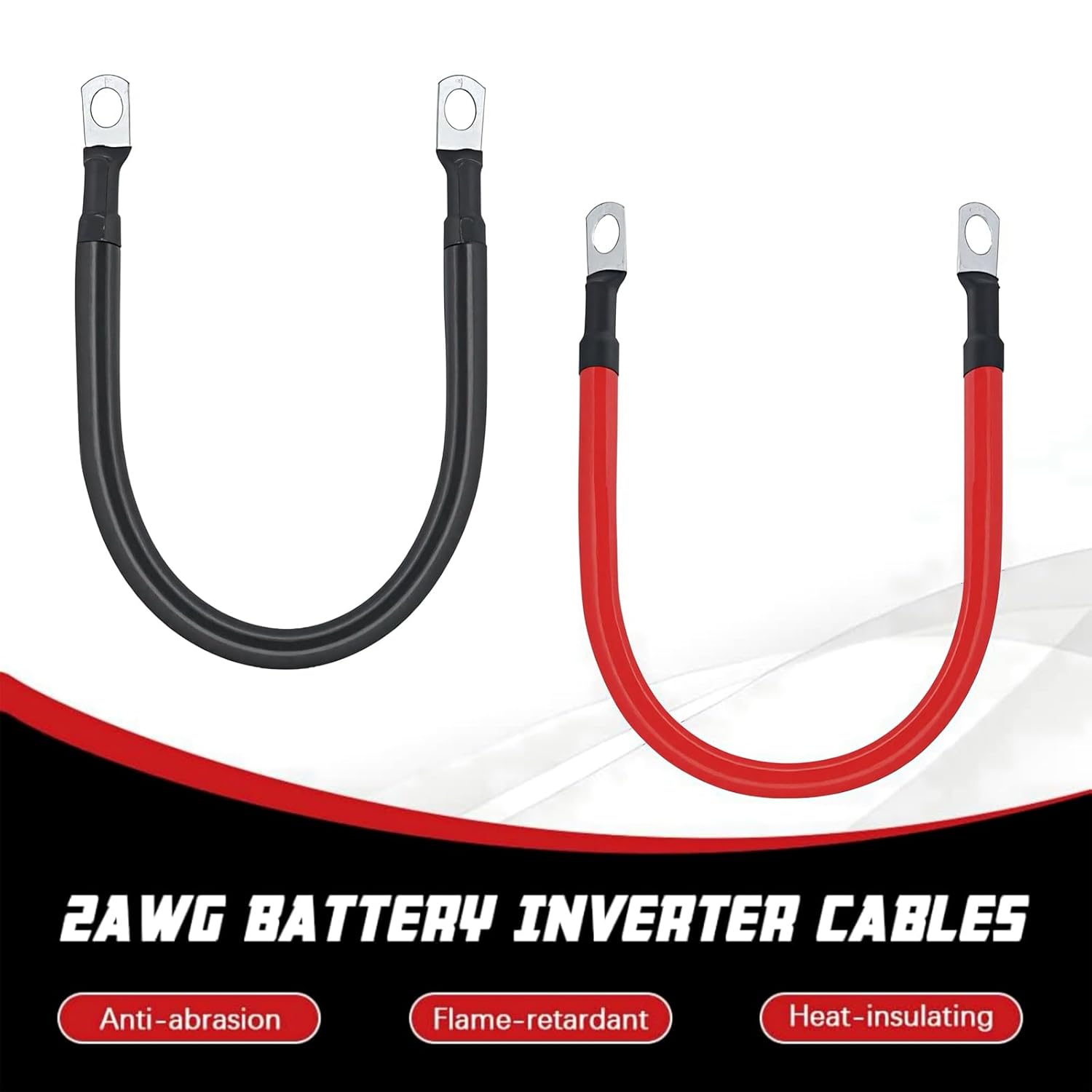 2 AWG Battery Cable 2Gauge Pure Copper Battery Inverter Cables with 5/16 in Lugs Both Ends Power Inverter Wire Set for Automotive Solar Power Inverter Marine Boat RV Car Motorcycle (1FT) - Image 2