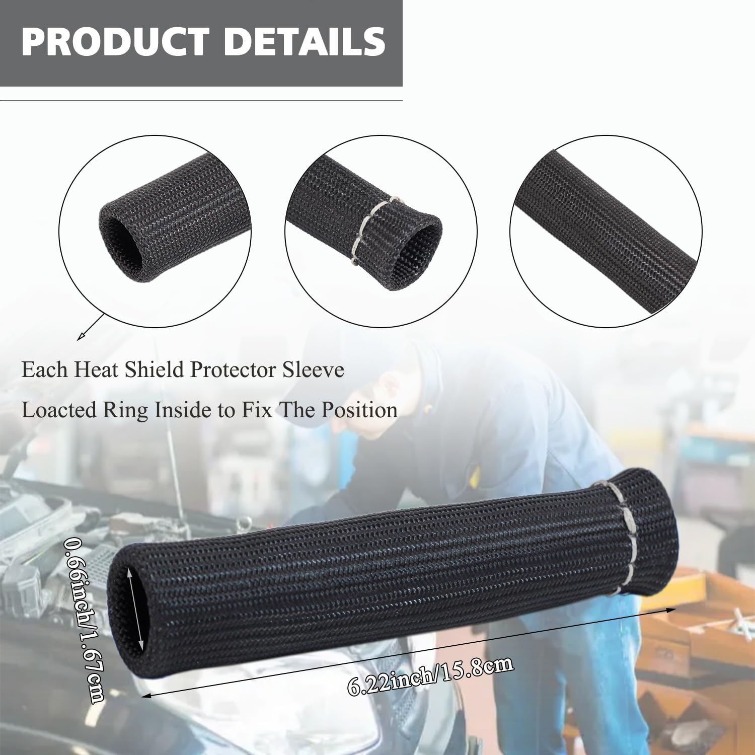 8Pcs 2500° Degree Spark Plug Wire Boots Heat Shield Protector Sleeve Cover Compatible with SBC BBC 350 454,6 Inch, Black - Image 2