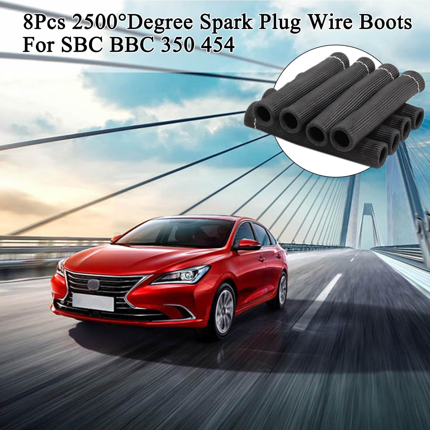 8Pcs 2500° Degree Spark Plug Wire Boots Heat Shield Protector Sleeve Cover Compatible with SBC BBC 350 454,6 Inch, Black - Image 7