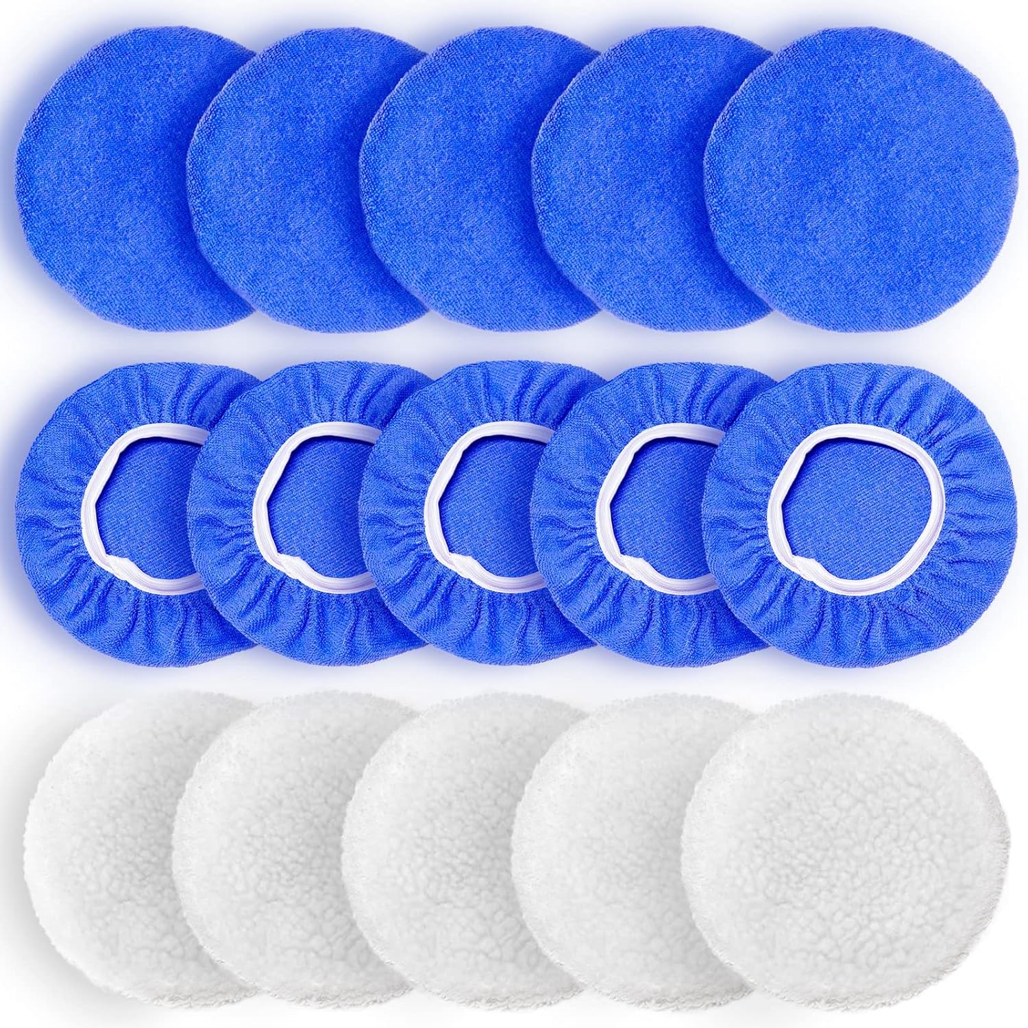 5 to 6 Inch Car Polisher Pad Bonnet, 15Pcs Car Polishing Bonnet Buffing Pads, 10*Microfiber+5*Woollen - Image 1