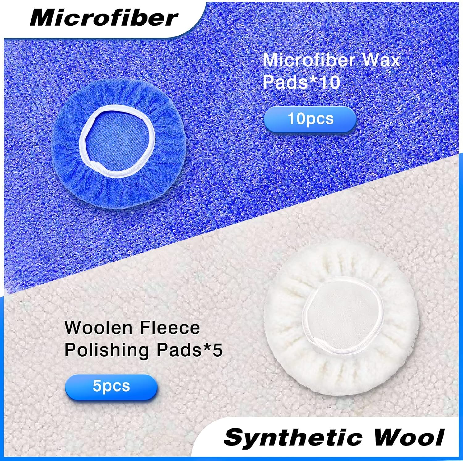 5 to 6 Inch Car Polisher Pad Bonnet, 15Pcs Car Polishing Bonnet Buffing Pads, 10*Microfiber+5*Woollen - Image 3